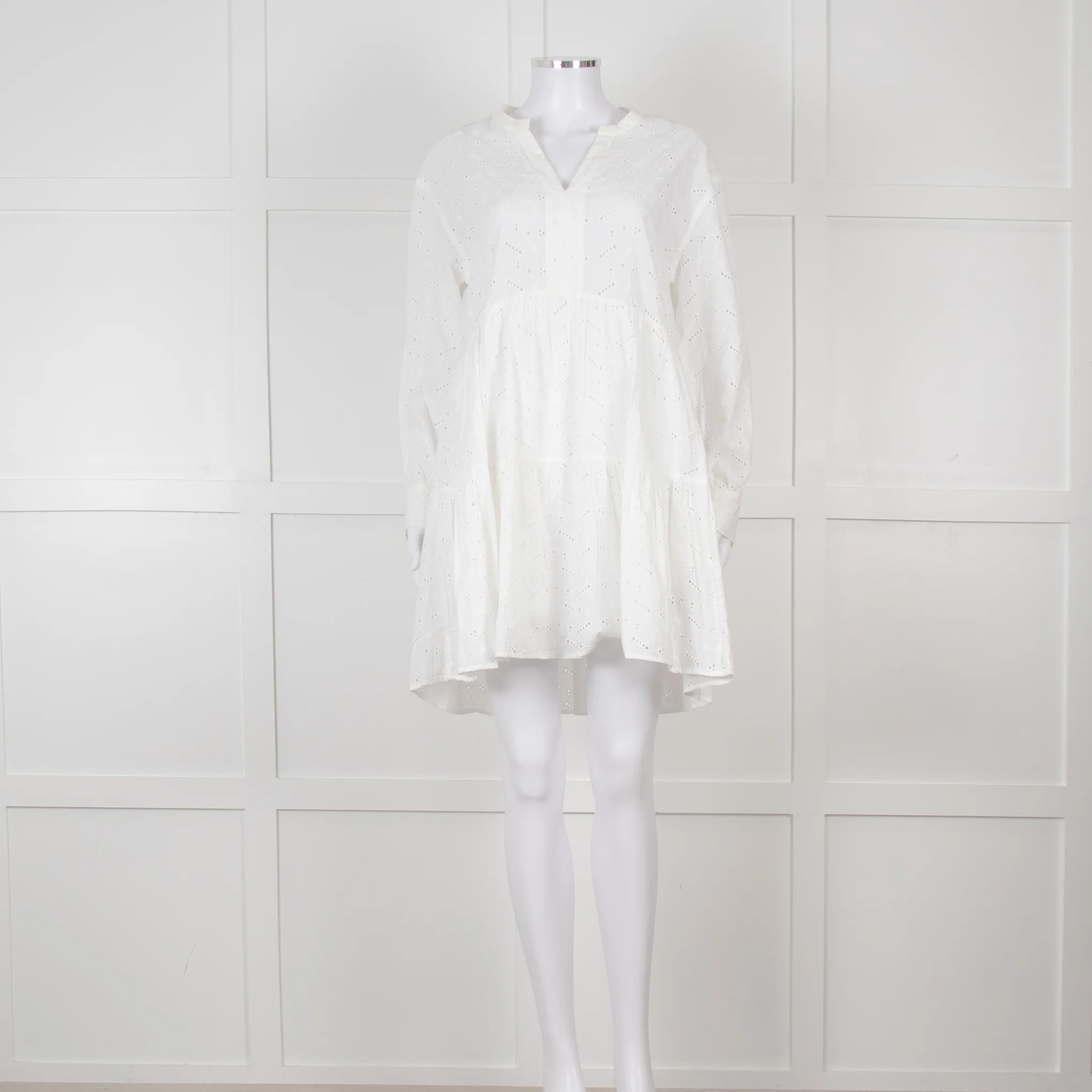 Rails White Cotton Broderie Tiered Mini Dress