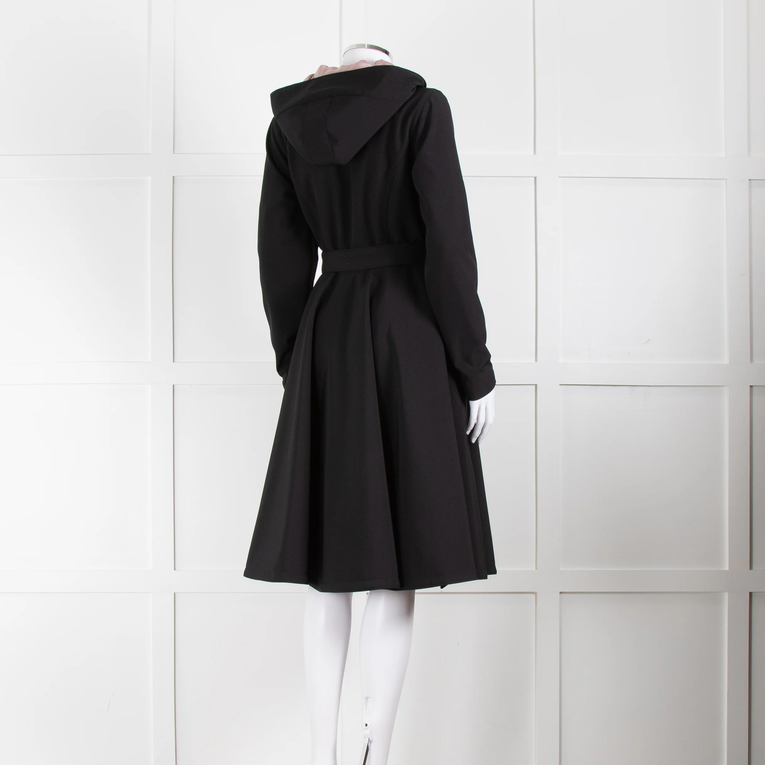 RainSisters Black Fit And Flare Coat With Hood And Belt - Image 4
