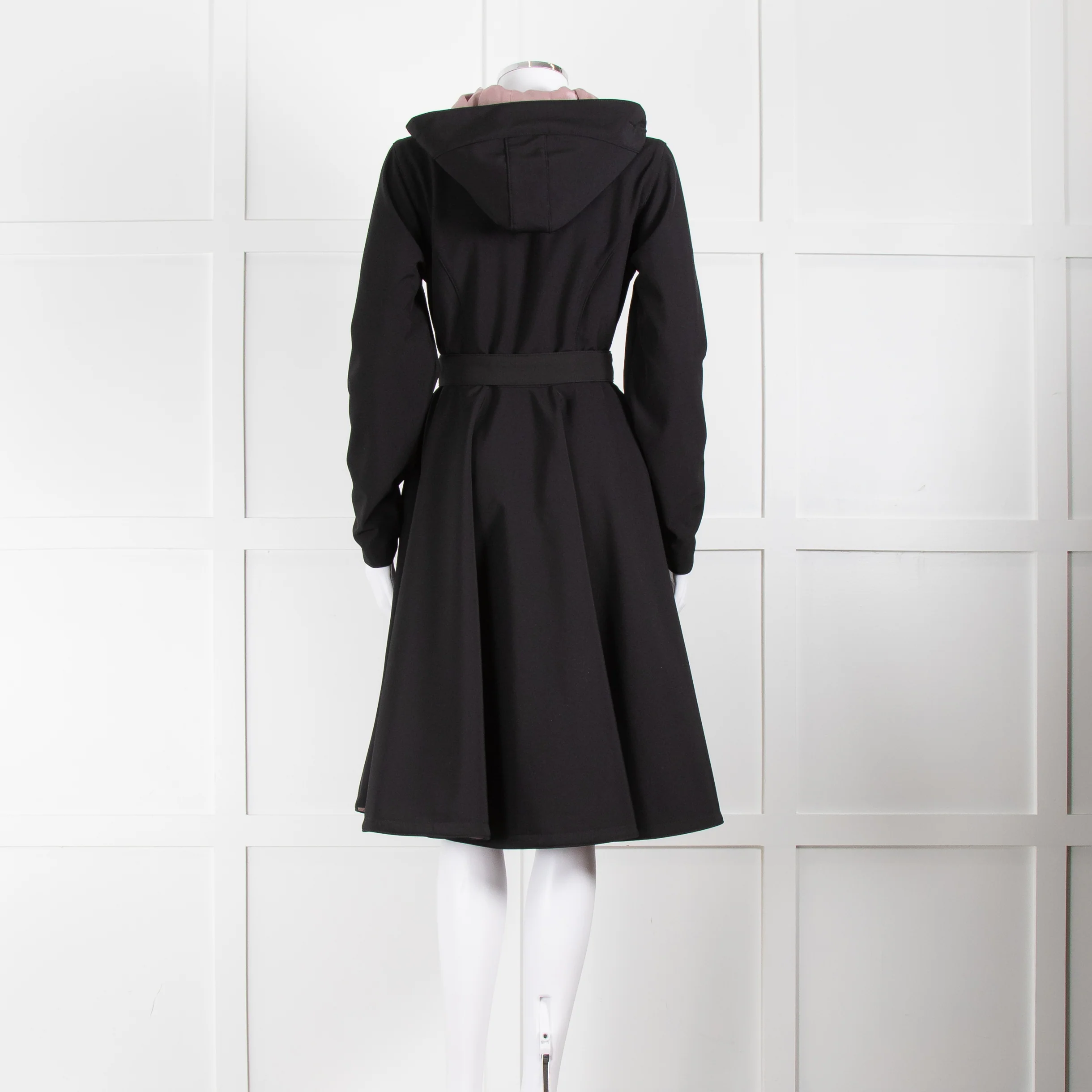 RainSisters Black Fit And Flare Coat With Hood And Belt - Image 5