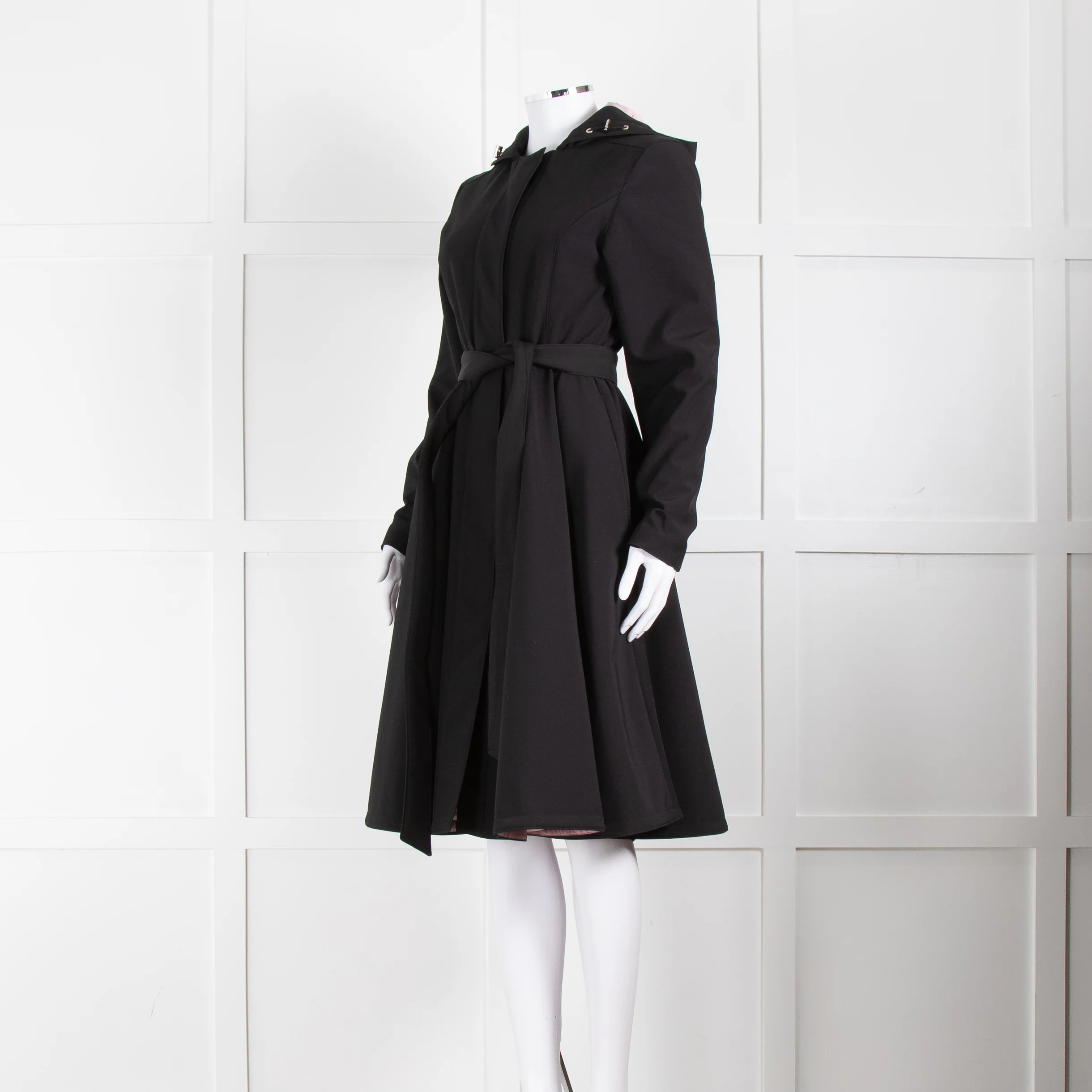 RainSisters Black Fit And Flare Coat With Hood And Belt - Image 8