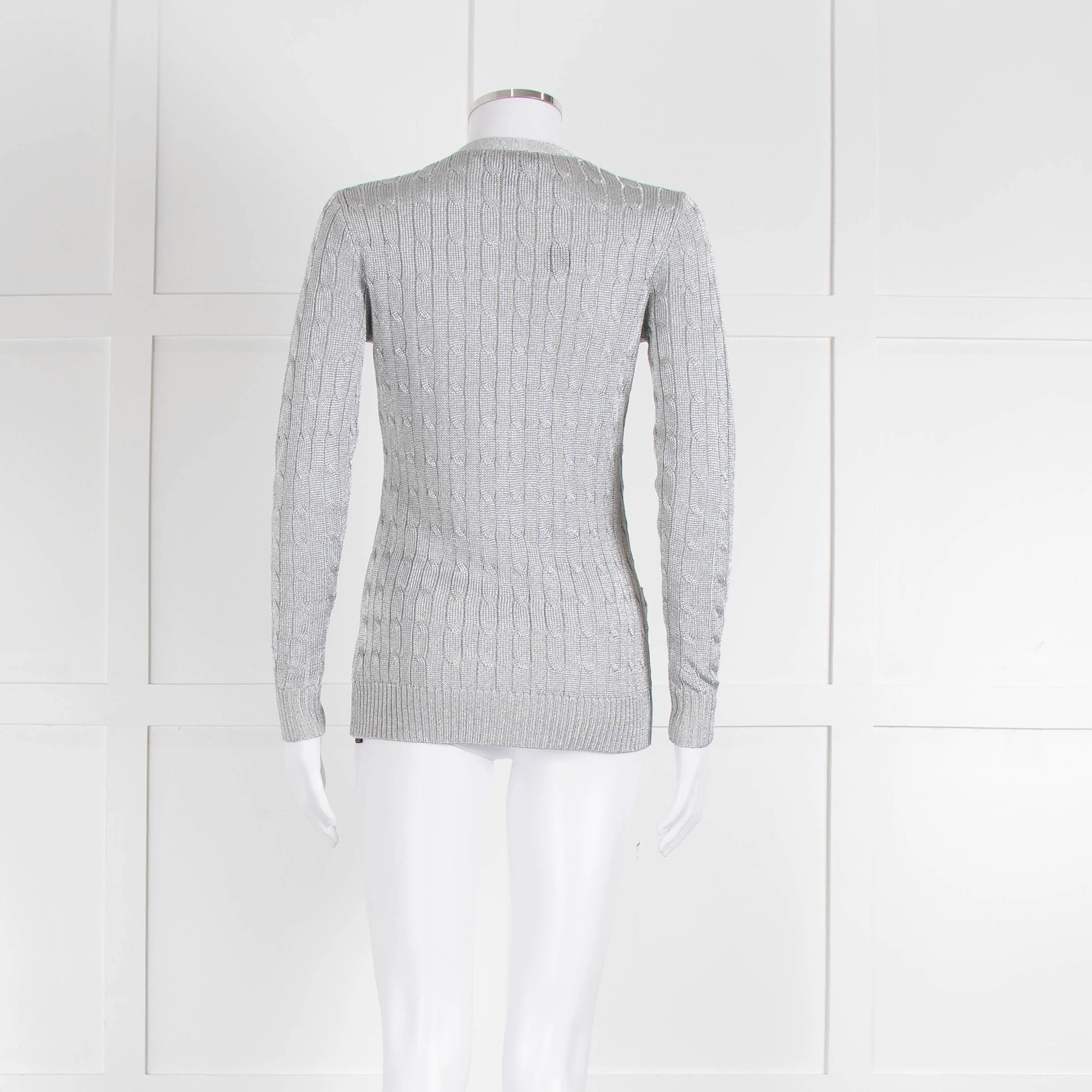 Ralph Lauren Silver Cable Knit Cardigan - Image 5