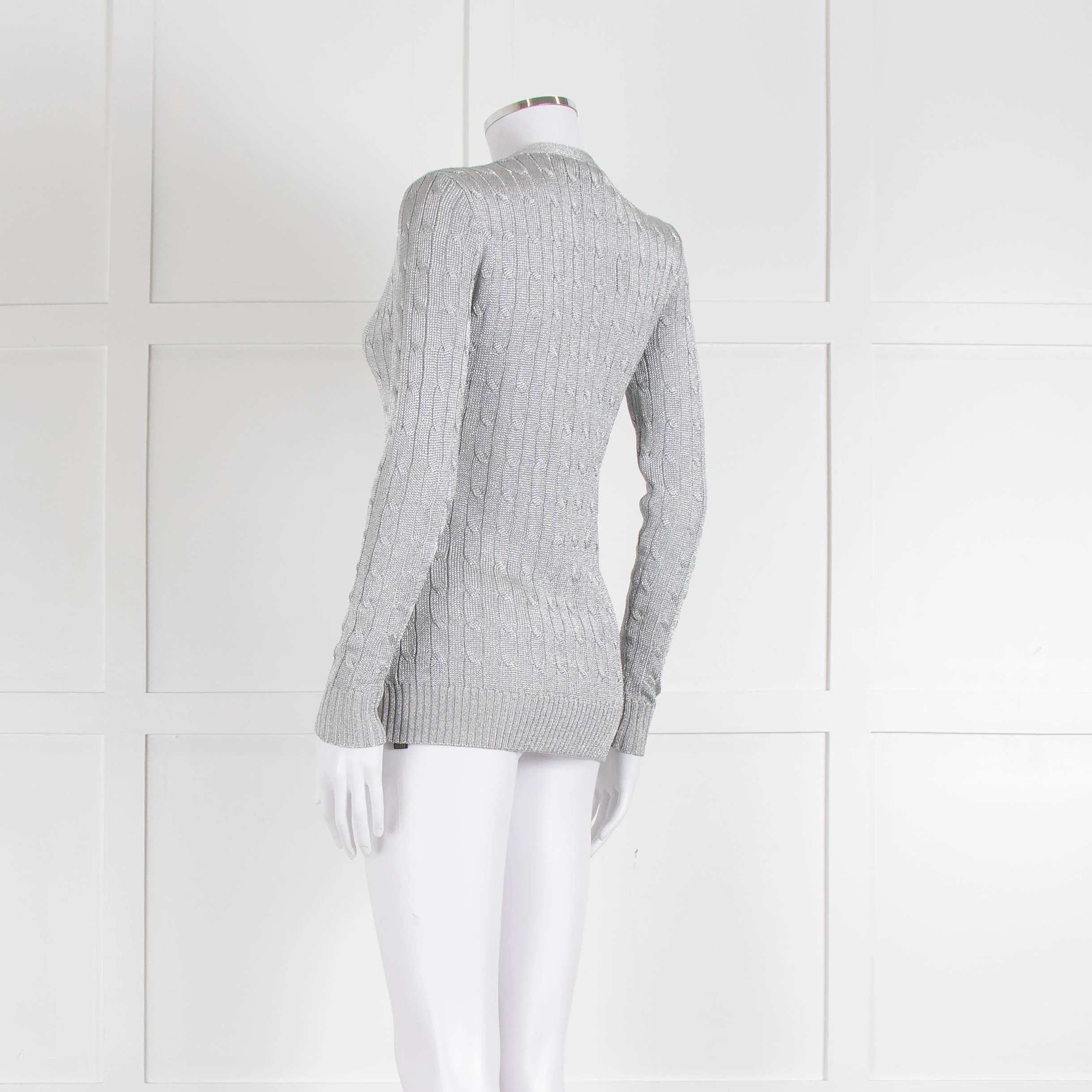 Ralph Lauren Silver Cable Knit Cardigan - Image 6