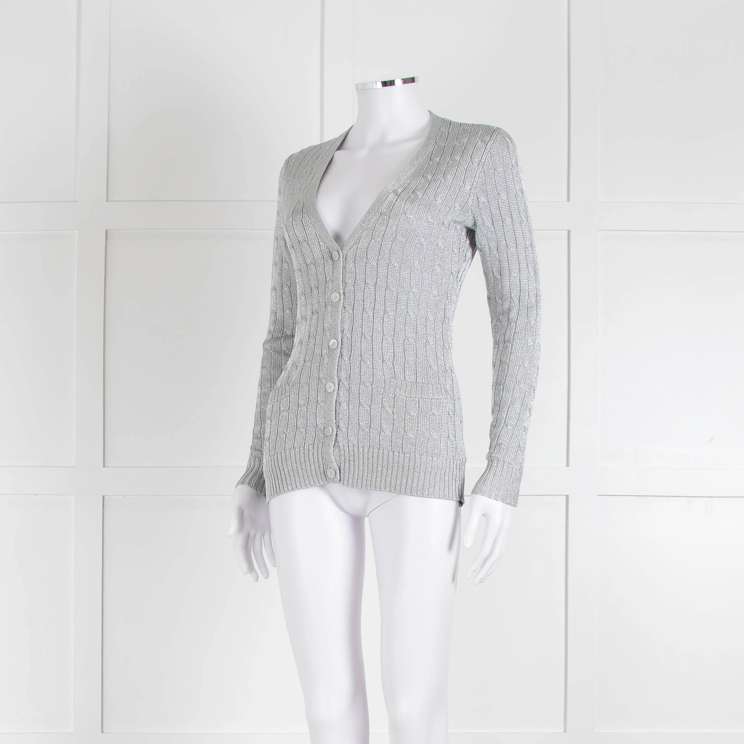 Ralph Lauren Silver Cable Knit Cardigan - Image 8