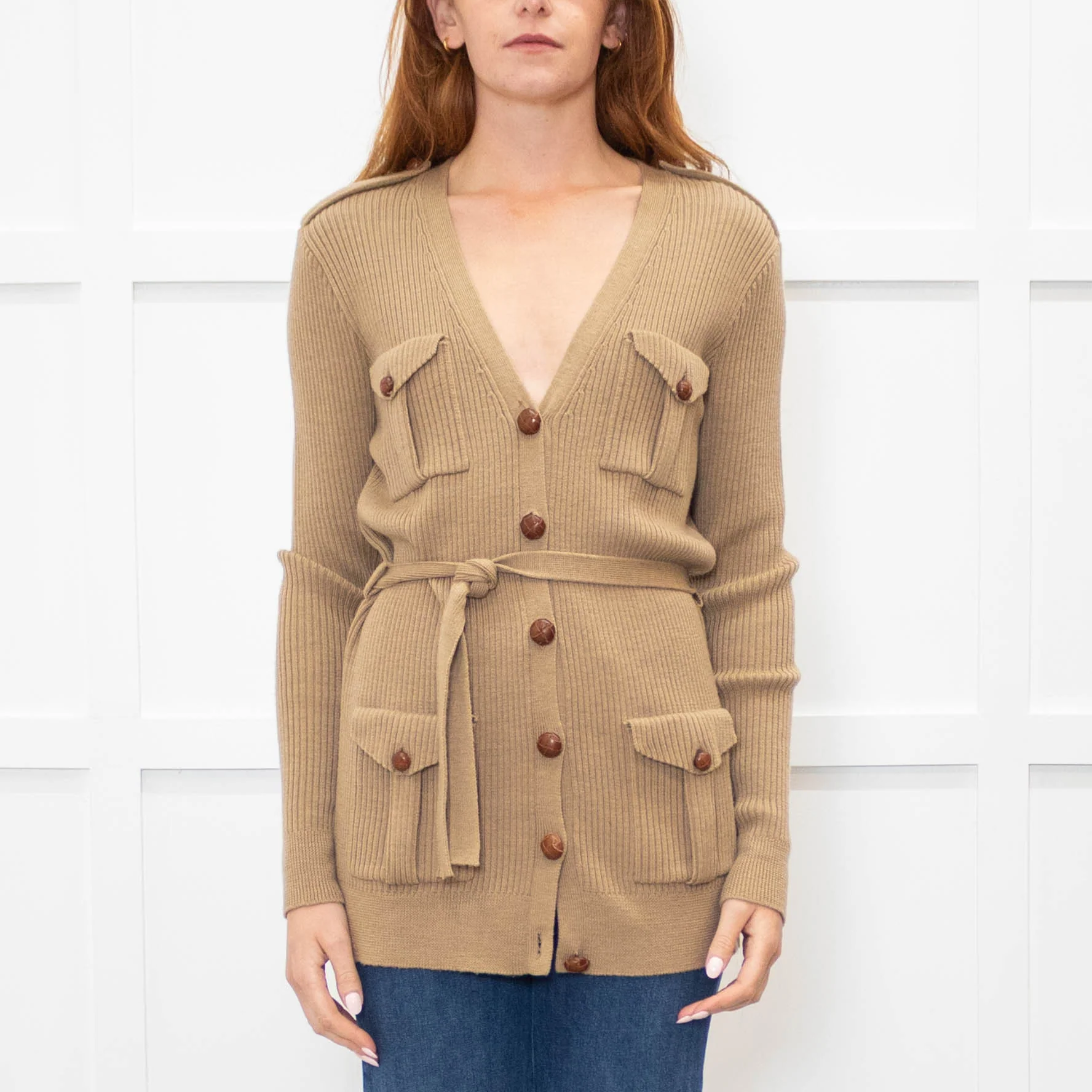 Ralph Lauren Brown Ribbed Cardigan With Belt - Image 2