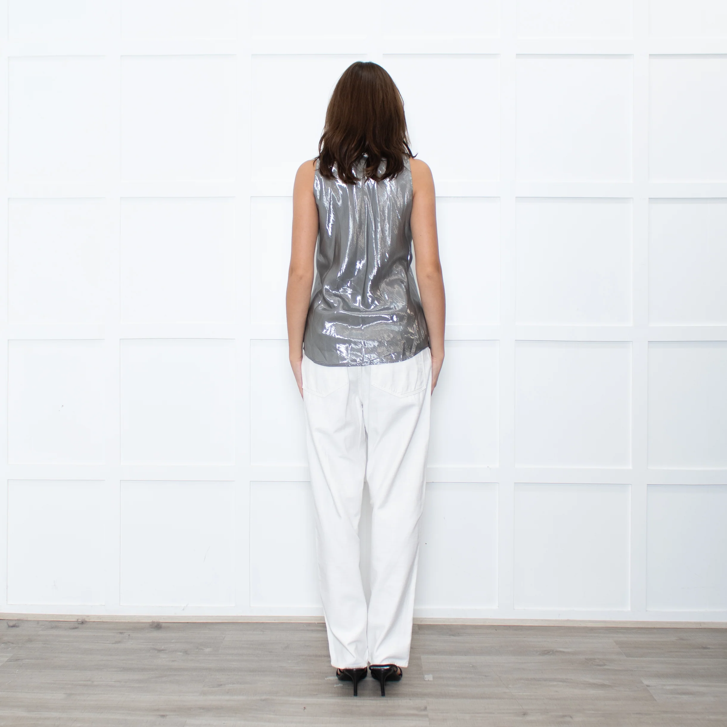 Ralph Lauren Silver Sleeveless Neck-Tie Top - Image 5