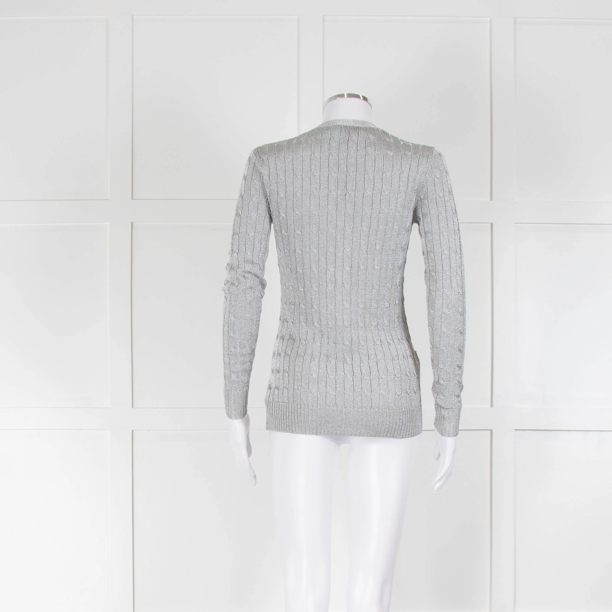 Ralph Lauren Silver Thread Cable Weave Cardigan - Image 3