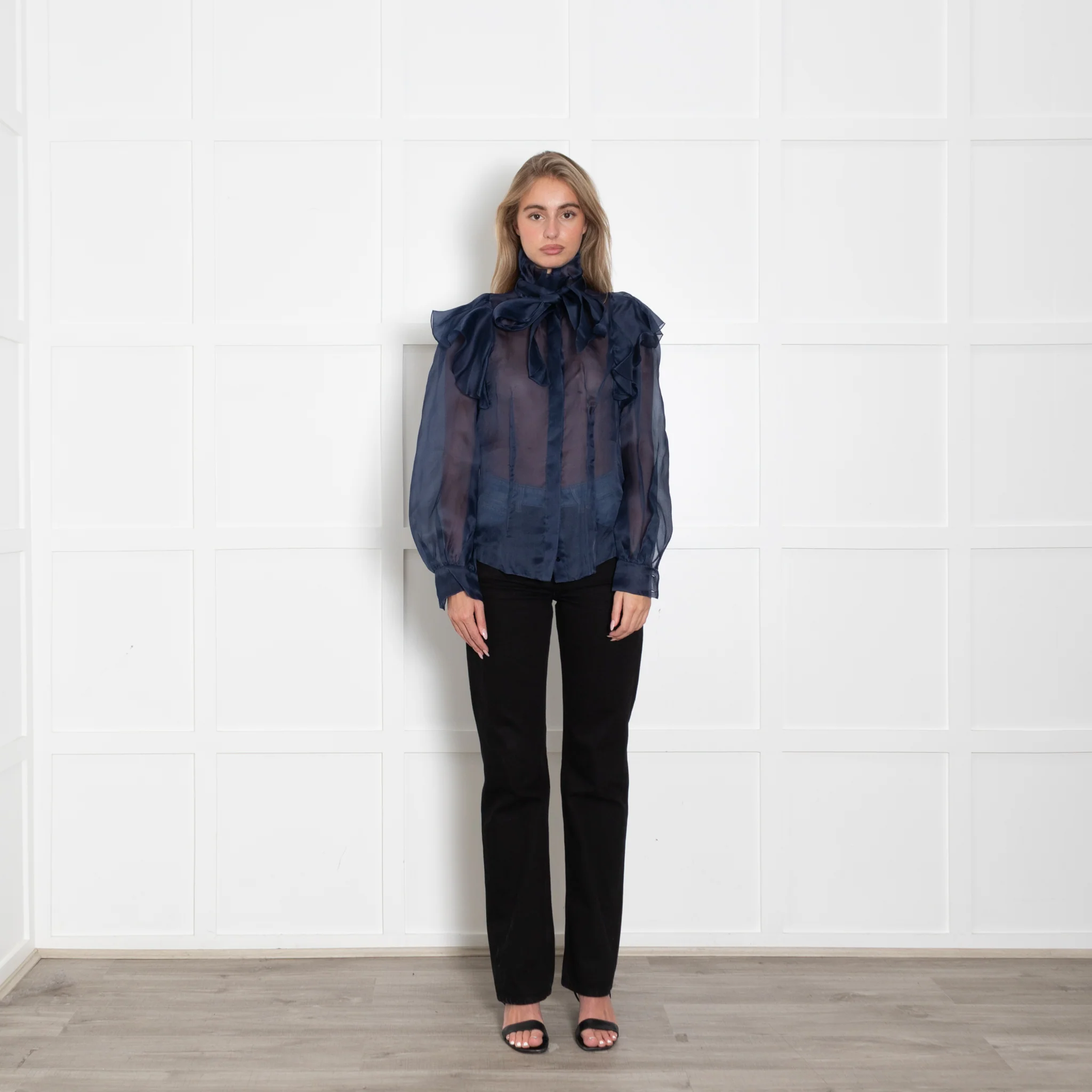 Ralph & Russo Blue Organza Ruffle Blouse