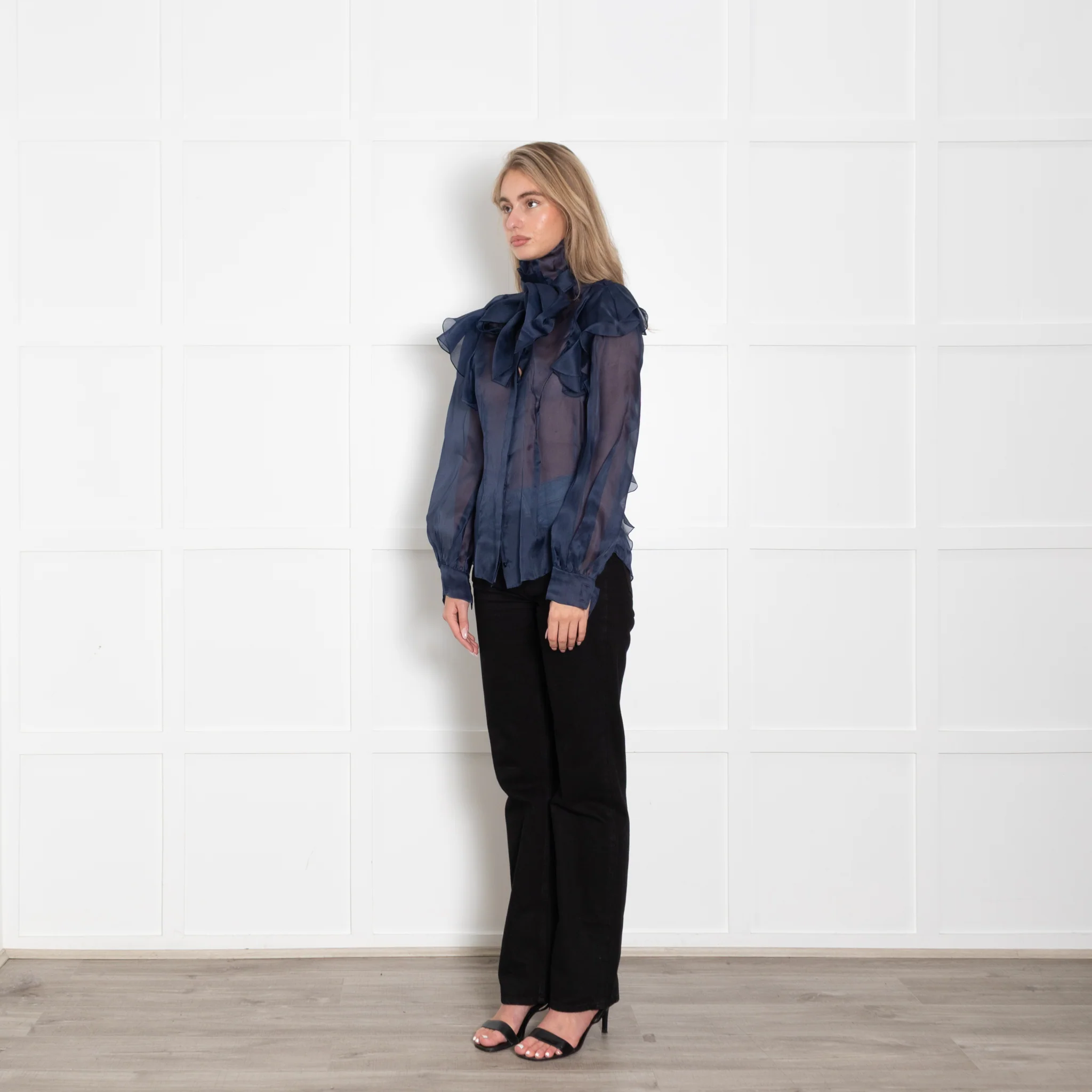 Ralph & Russo Blue Organza Ruffle Blouse - Image 3