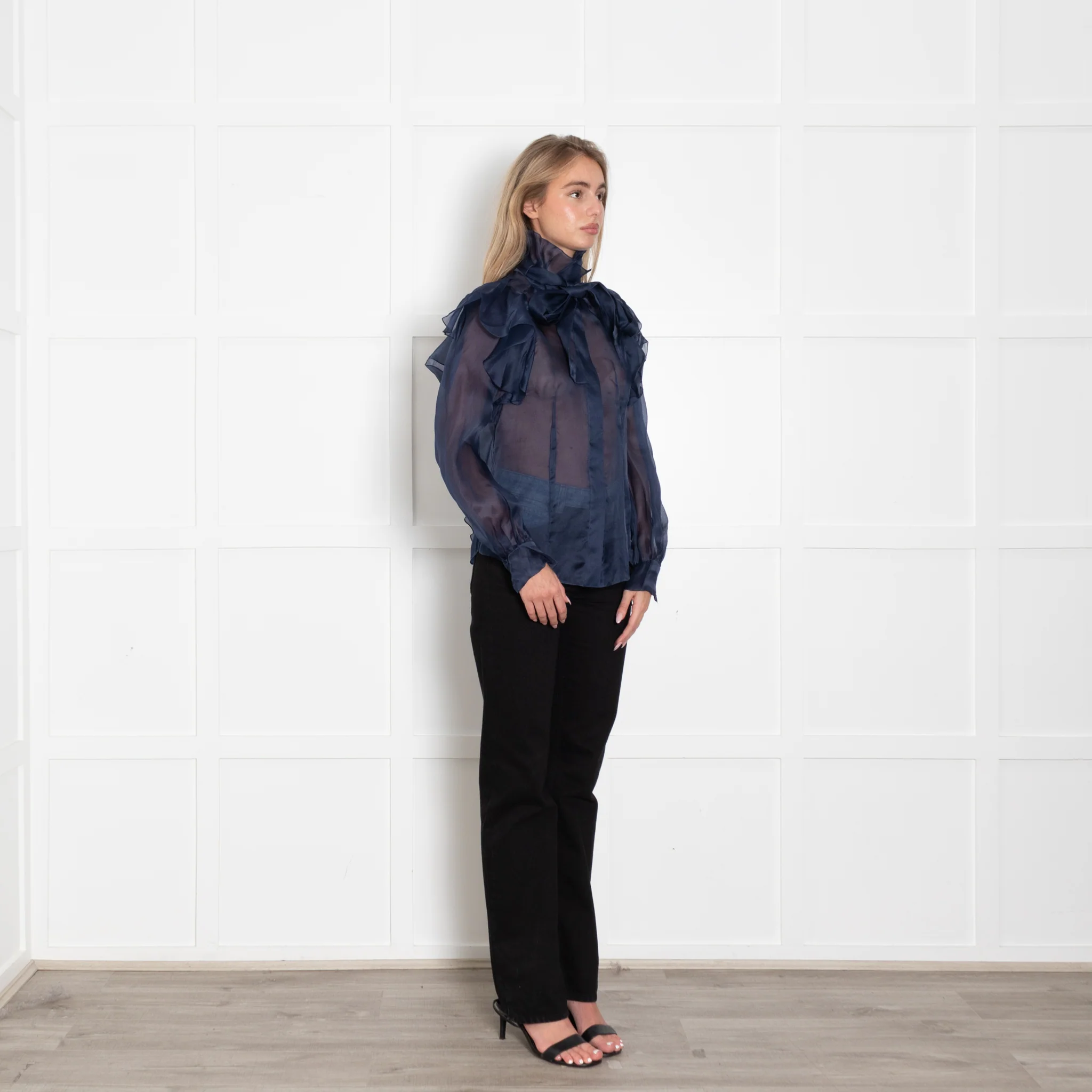 Ralph & Russo Blue Organza Ruffle Blouse - Image 7