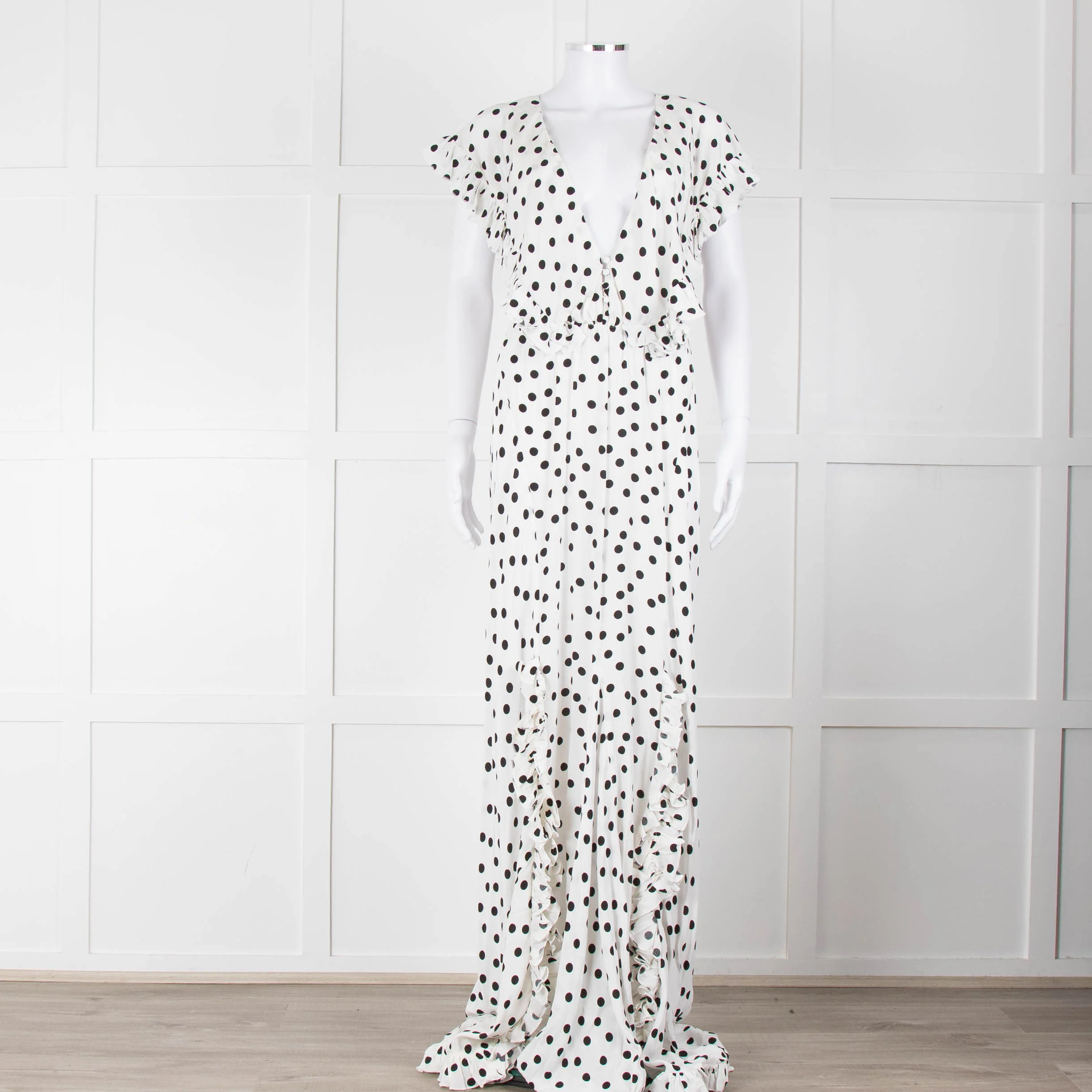 Rat & Boa White Black Polka Dot Large Collar Sleeveless Maxi Dress