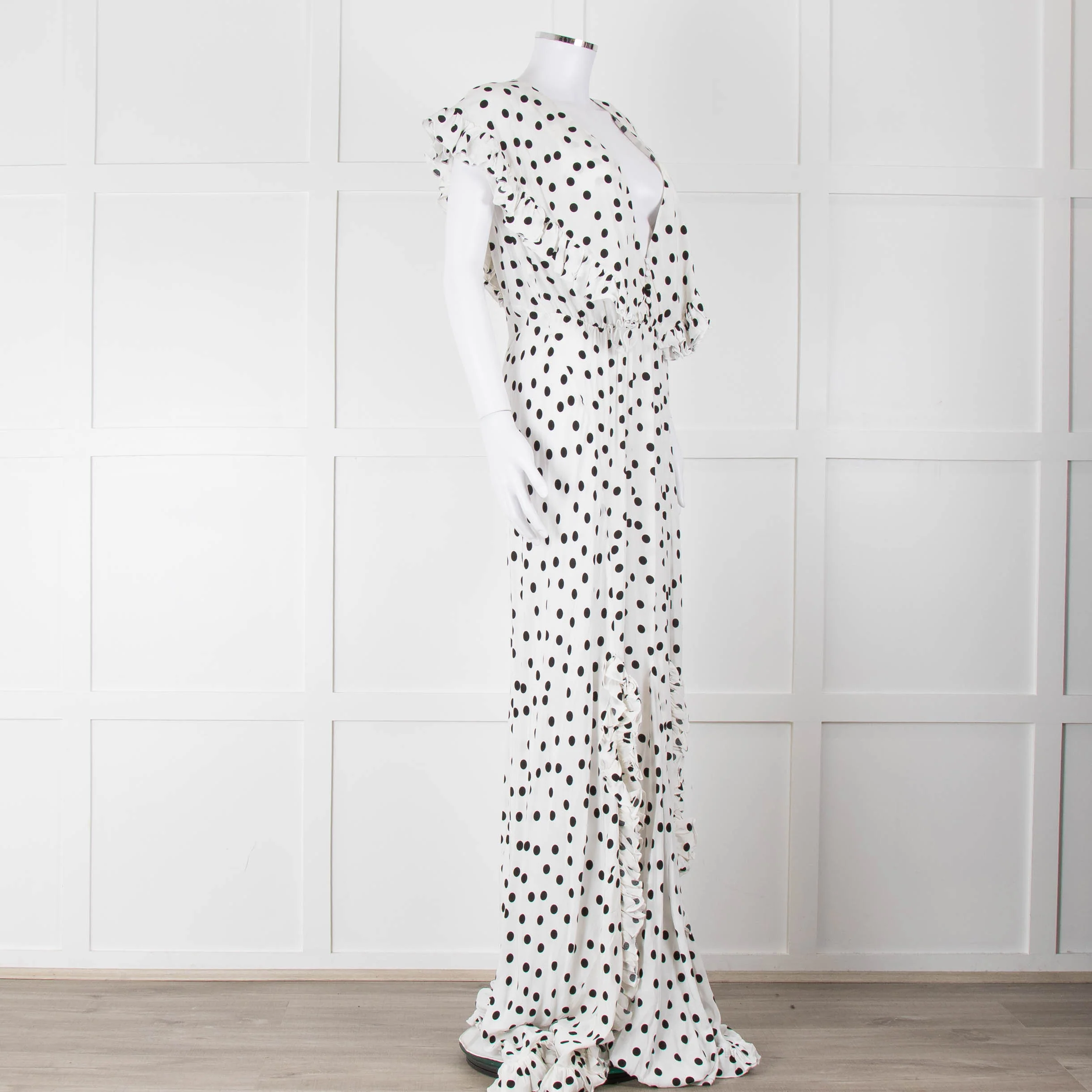 Rat & Boa White Black Polka Dot Large Collar Sleeveless Maxi Dress - Image 2