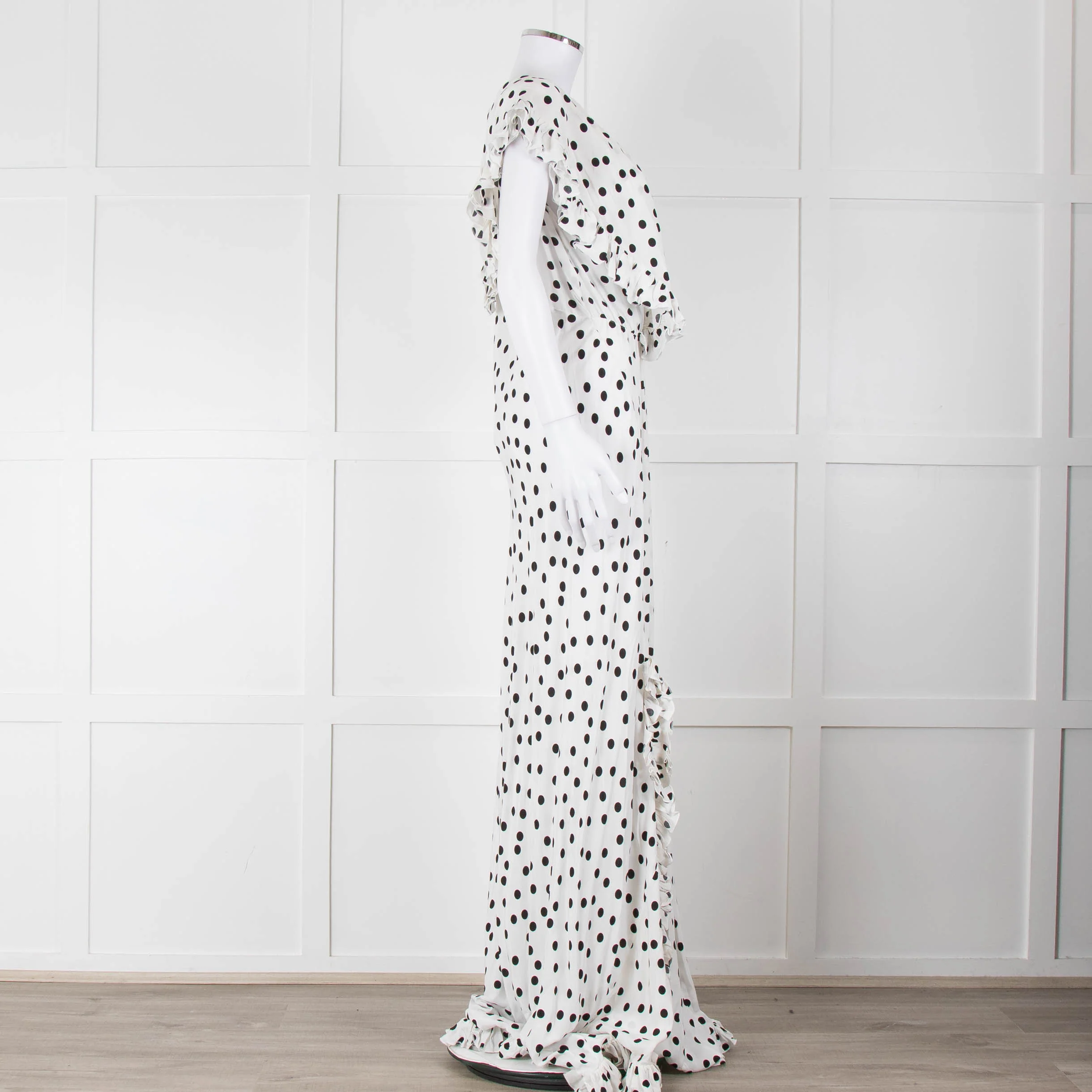 Rat & Boa White Black Polka Dot Large Collar Sleeveless Maxi Dress - Image 3