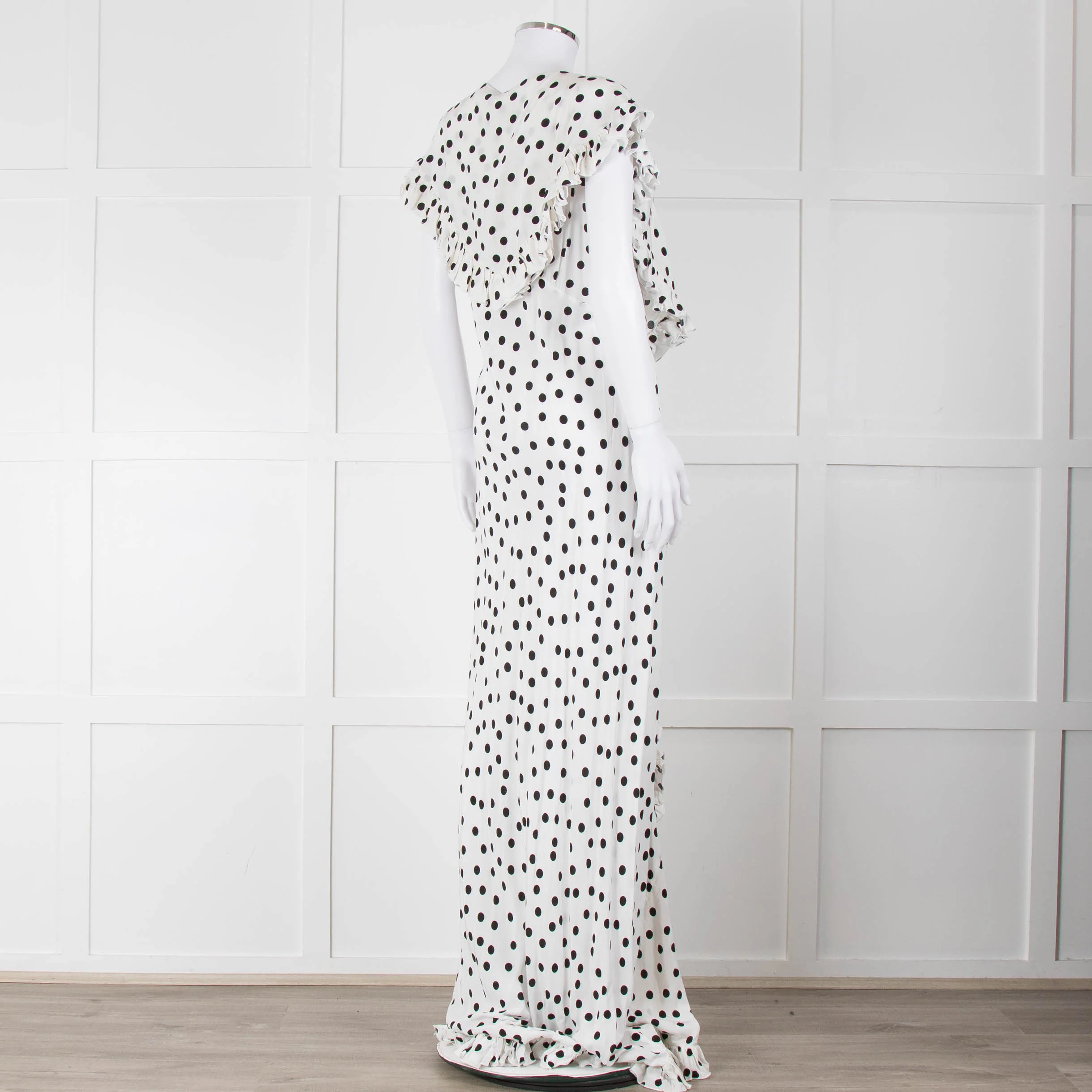 Rat & Boa White Black Polka Dot Large Collar Sleeveless Maxi Dress - Image 4