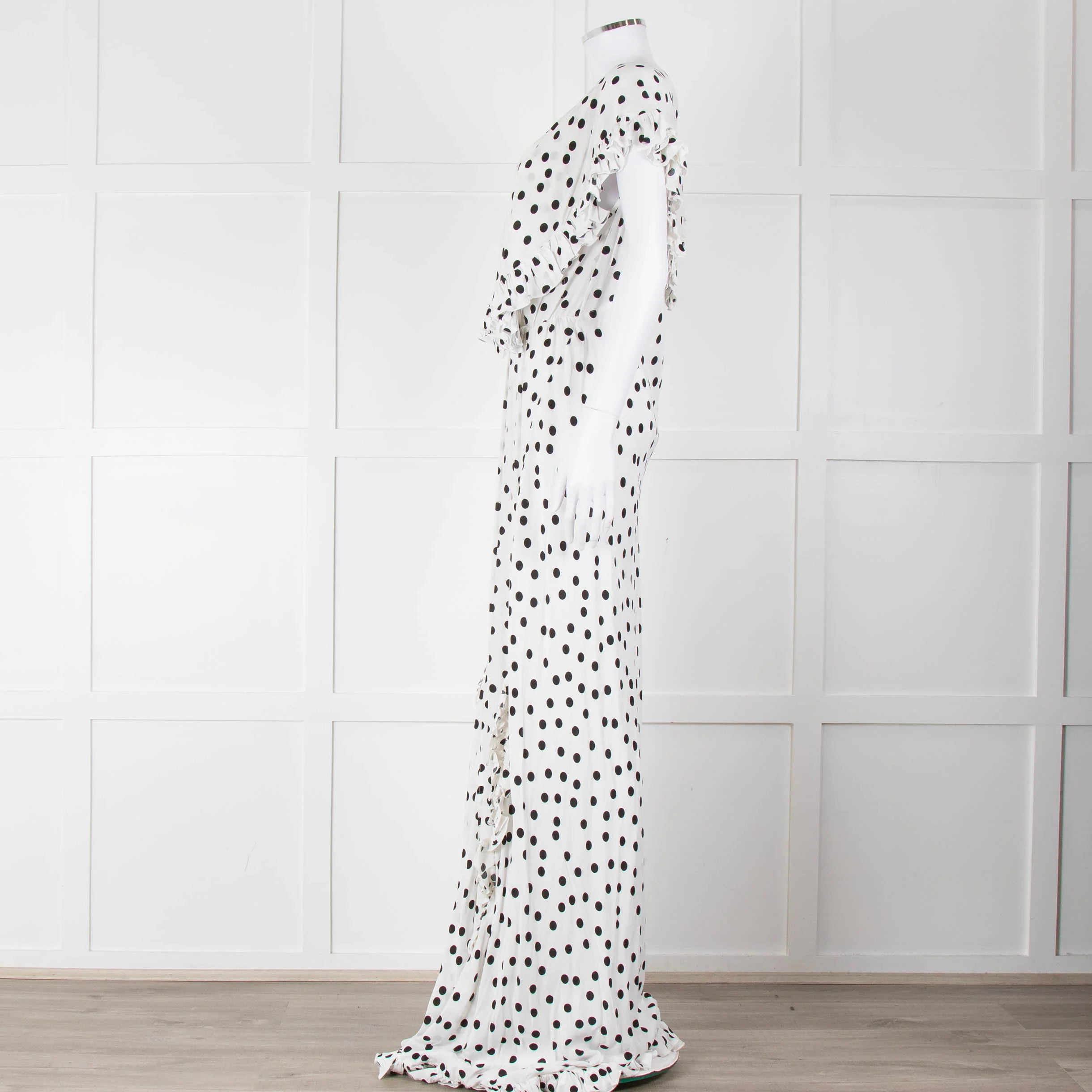 Rat & Boa White Black Polka Dot Large Collar Sleeveless Maxi Dress - Image 7