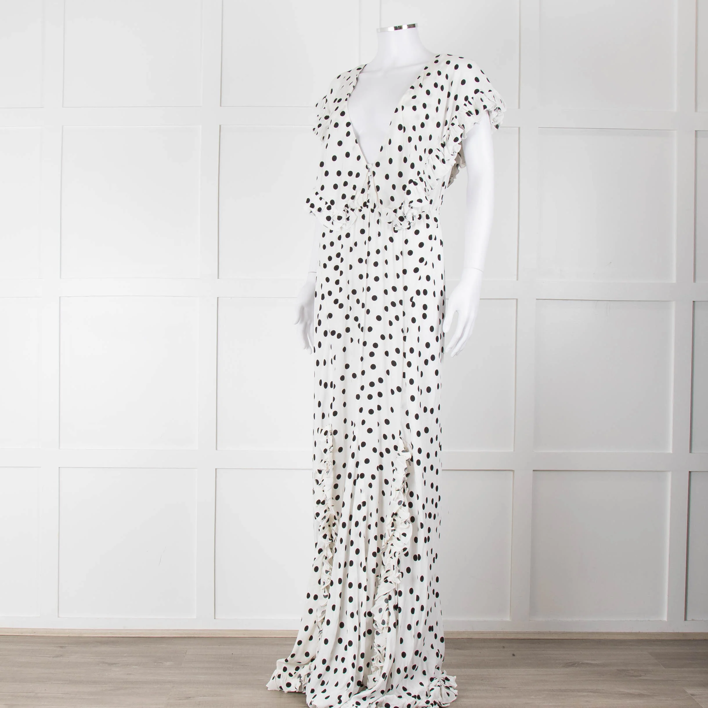 Rat & Boa White Black Polka Dot Large Collar Sleeveless Maxi Dress - Image 8