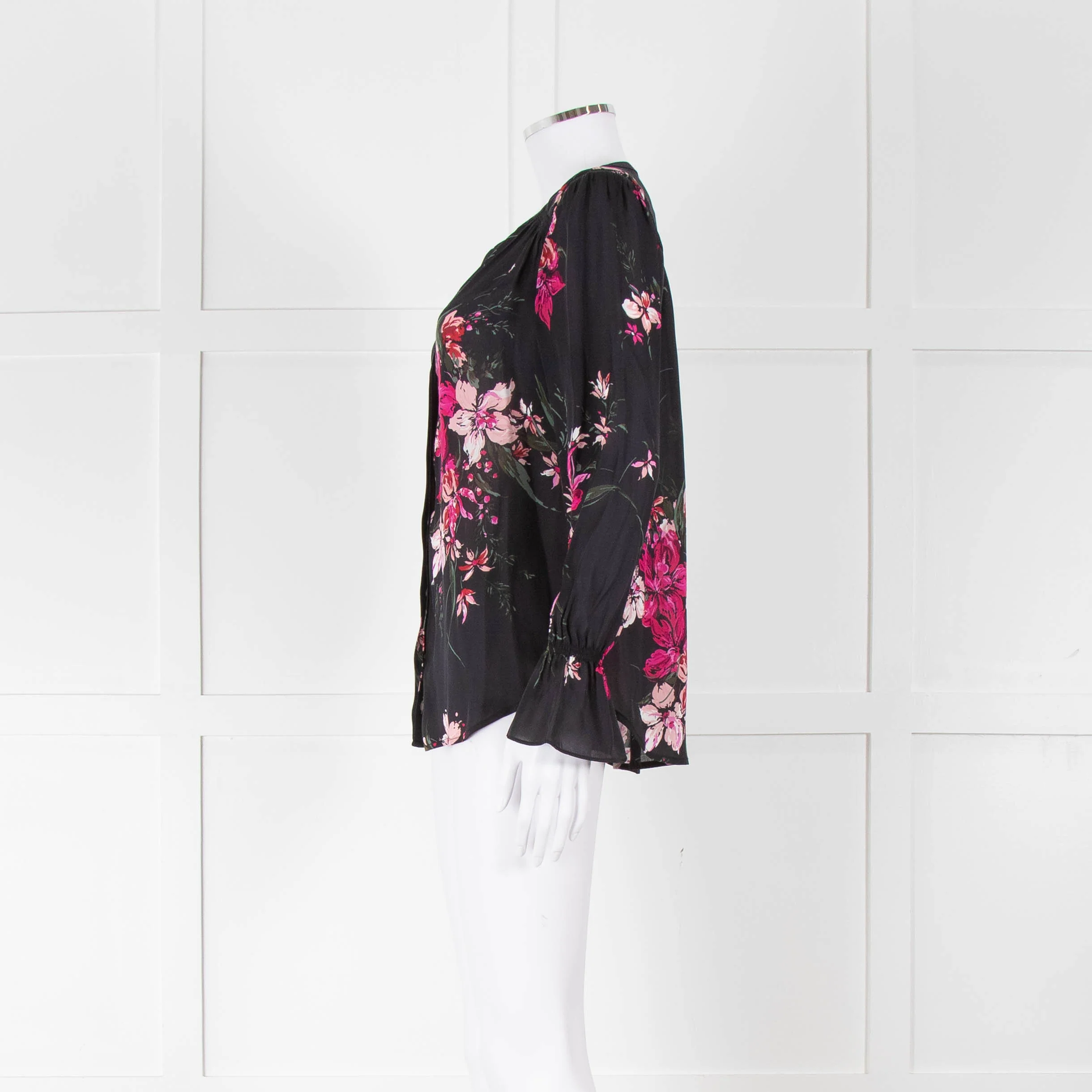 Joie Black Silk Blouse with Pink Flowers - Image 7