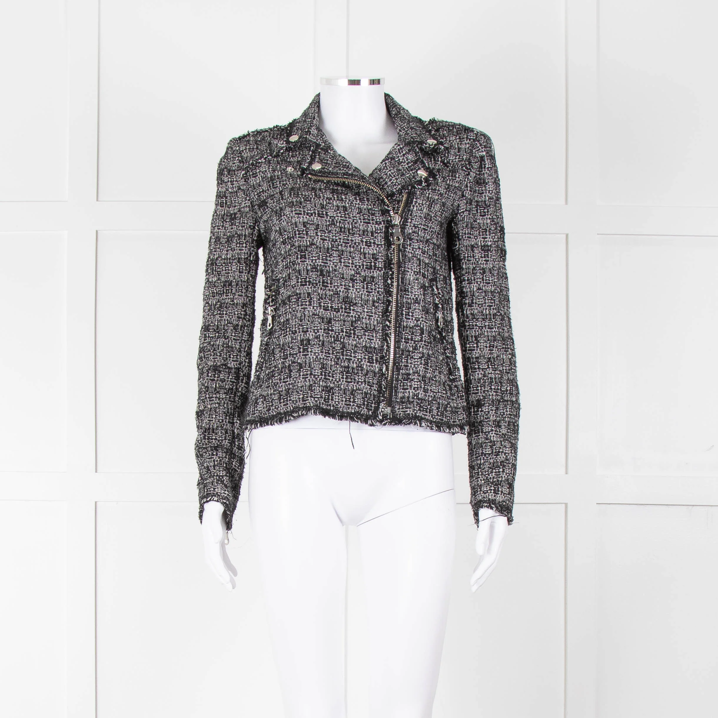 Rebecca Taylor Black White Tweed Zip Up Jacket