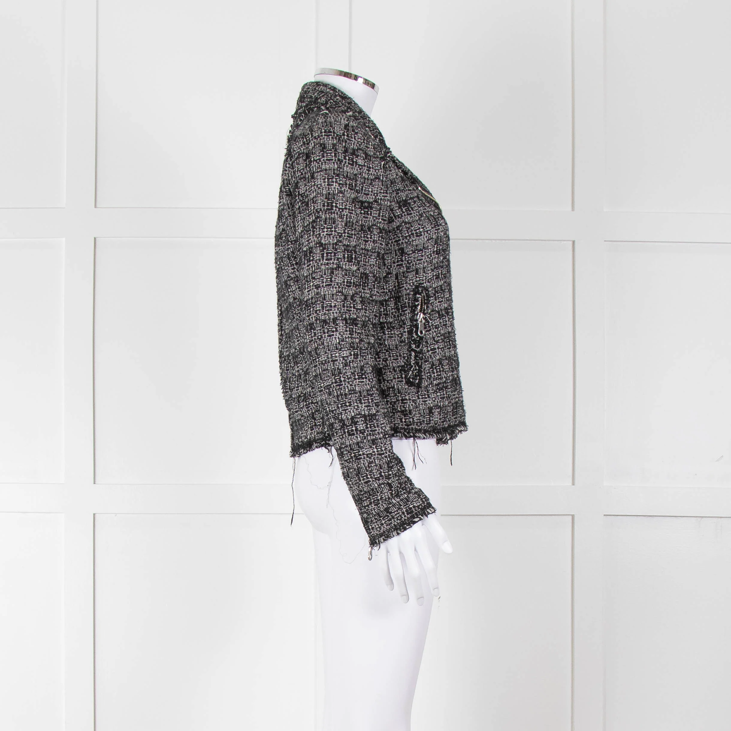 Rebecca Taylor Black White Tweed Zip Up Jacket - Image 3