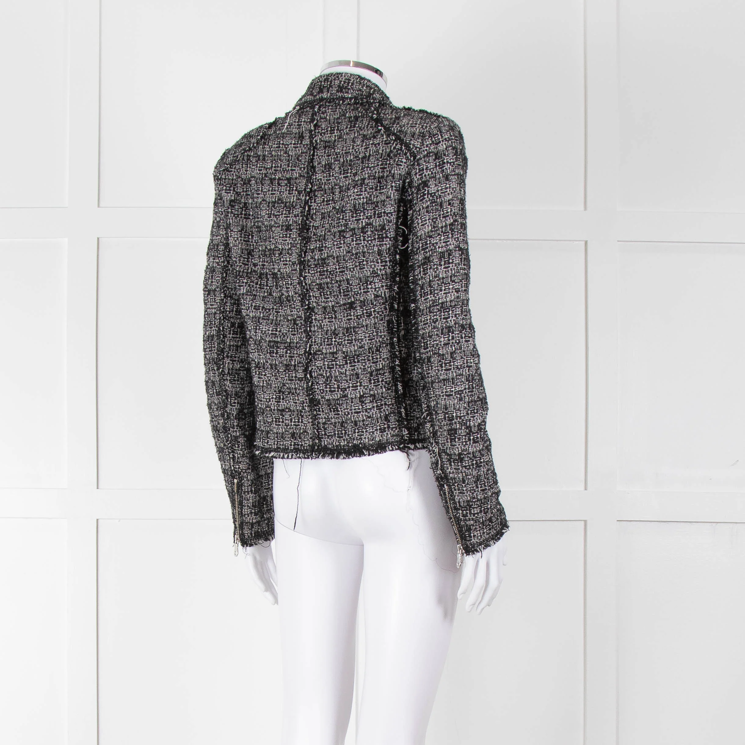 Rebecca Taylor Black White Tweed Zip Up Jacket - Image 4
