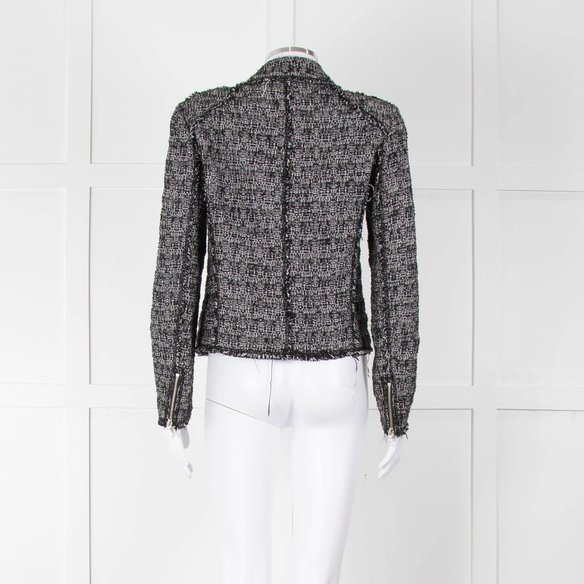 Rebecca Taylor Black White Tweed Zip Up Jacket - Image 5