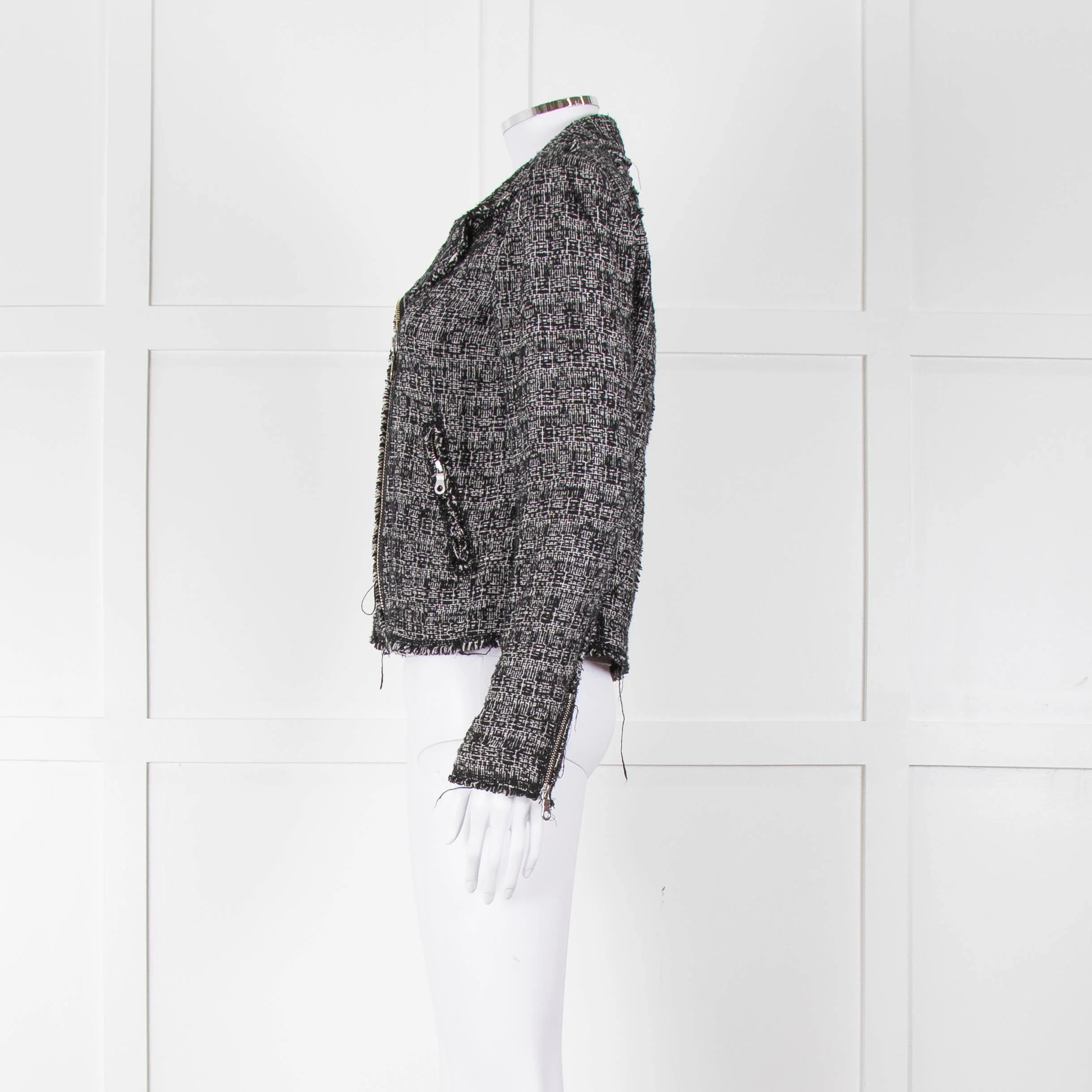Rebecca Taylor Black White Tweed Zip Up Jacket - Image 7