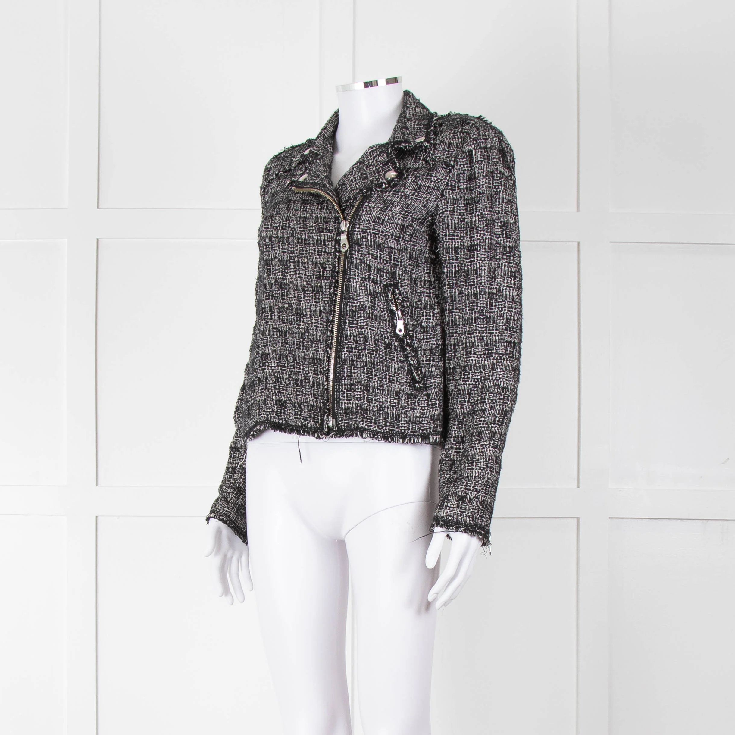 Rebecca Taylor Black White Tweed Zip Up Jacket - Image 8