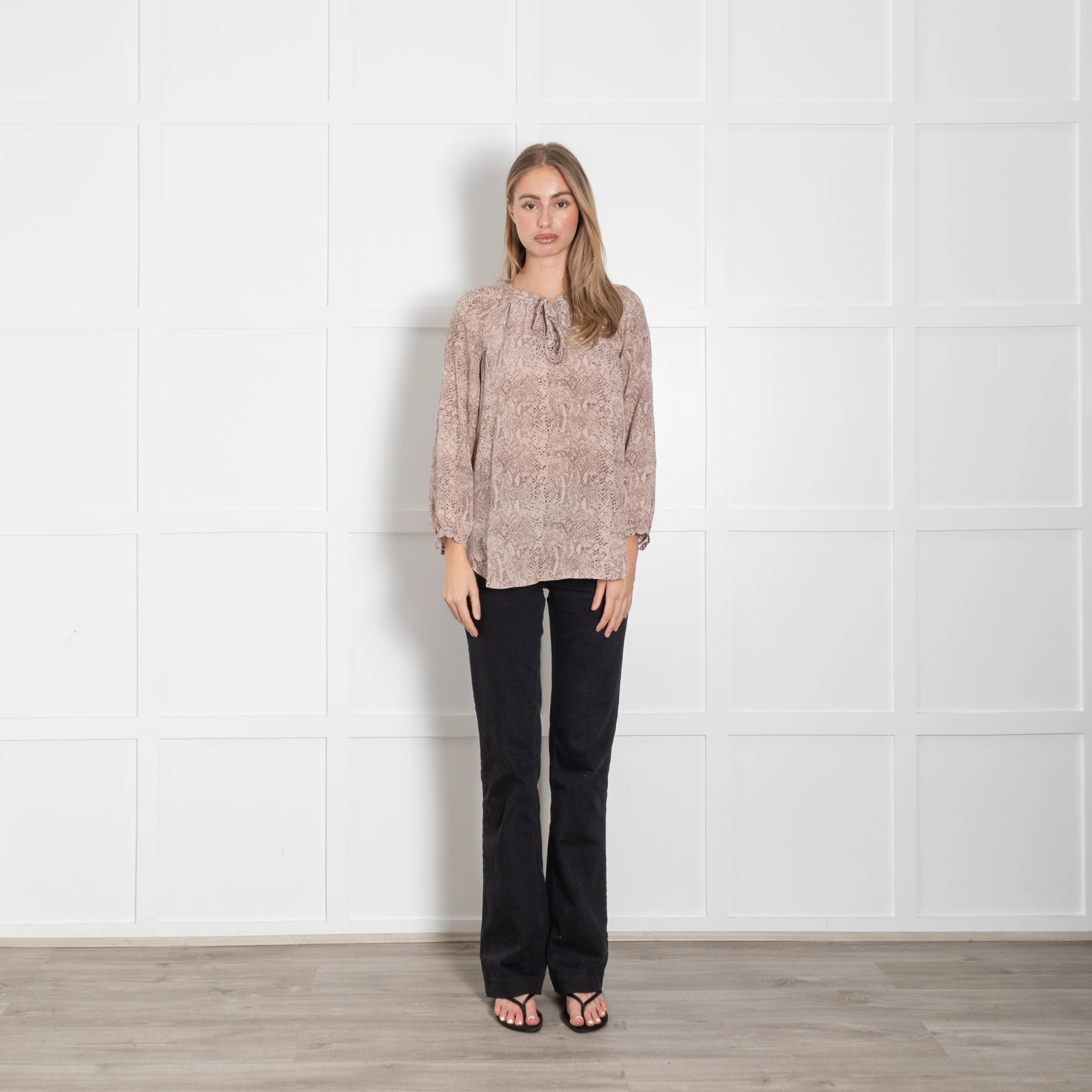 Rebecca Taylor Blush Grey Animal Print Silk Top