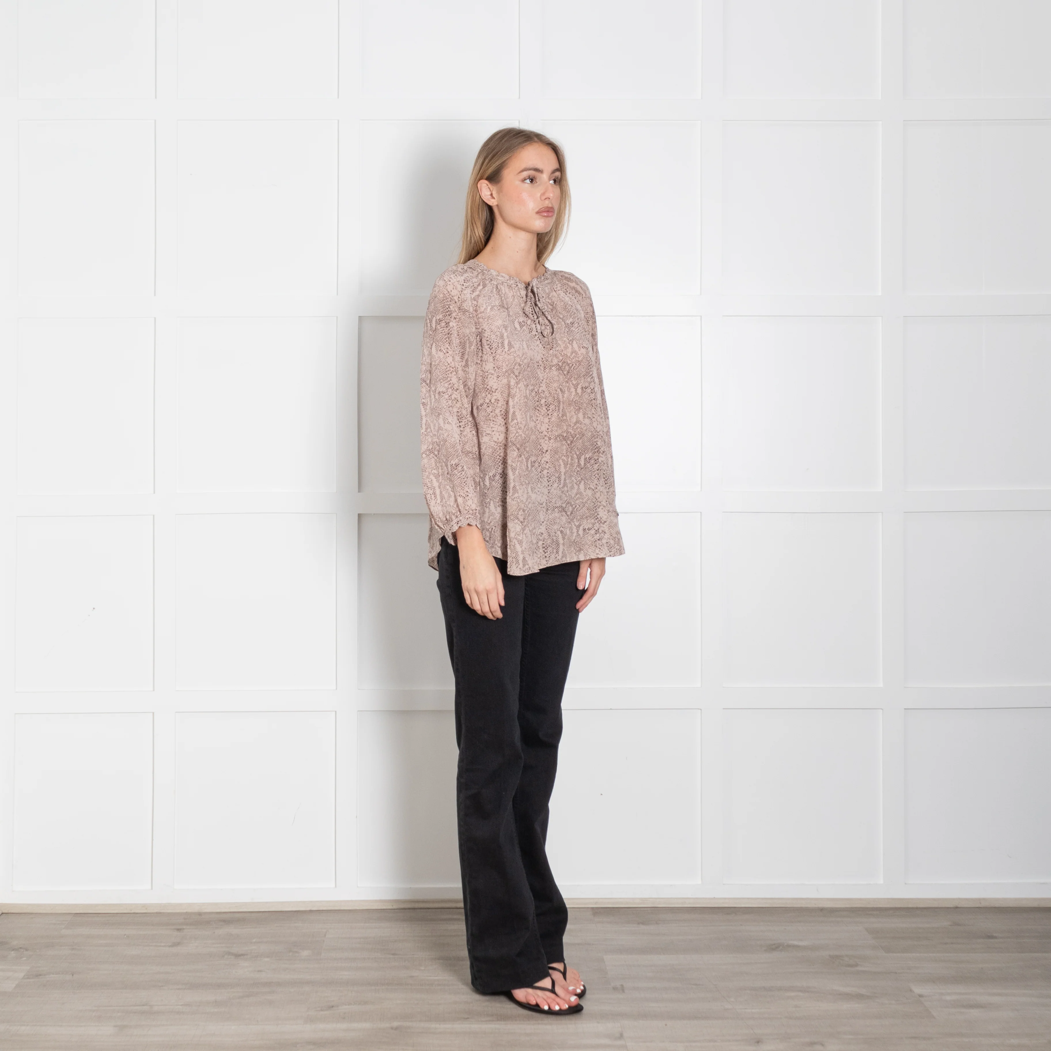 Rebecca Taylor Blush Grey Animal Print Silk Top - Image 7