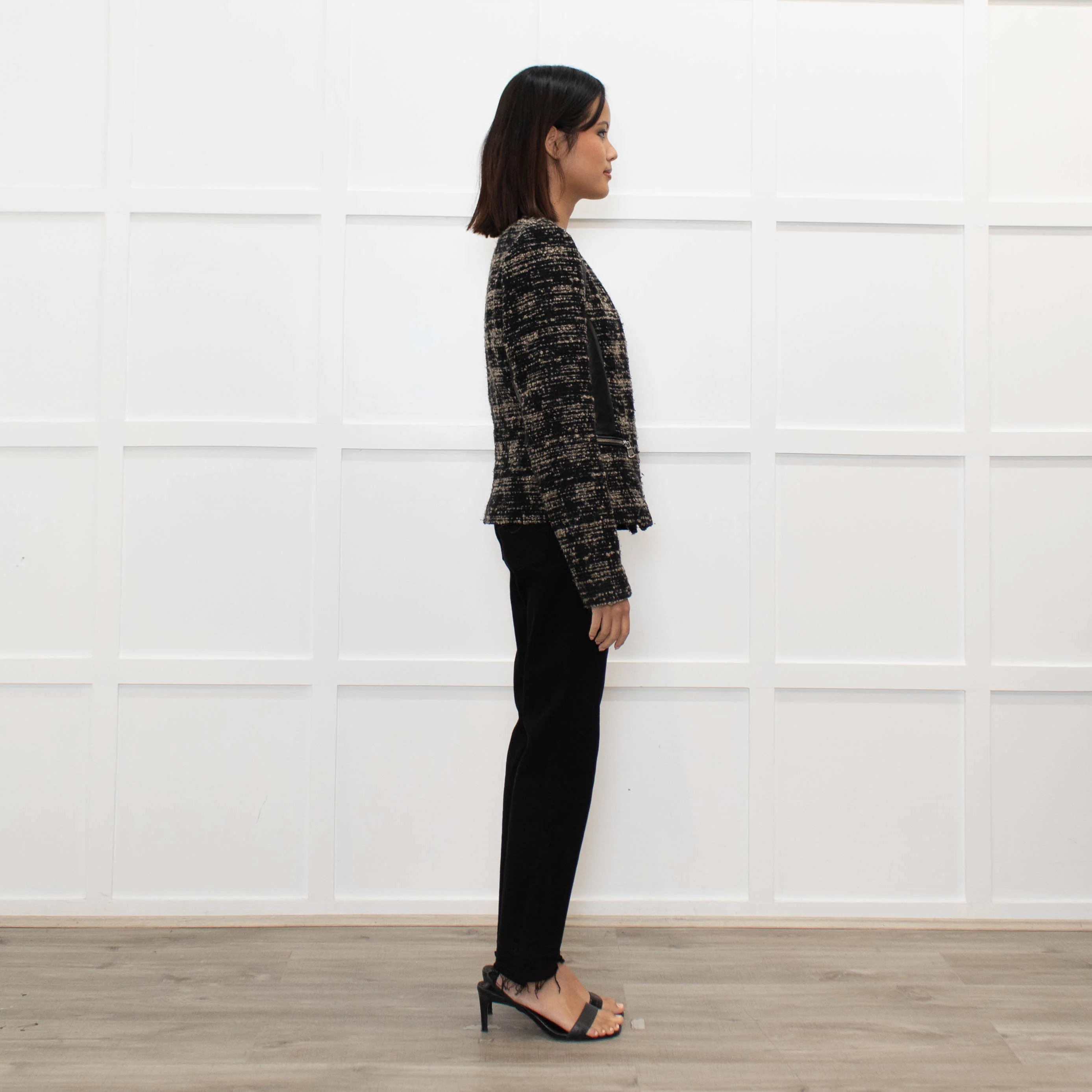 Rebecca Taylor Brown and Black Tweed Zip Jacket with Leather Trim - Image 4