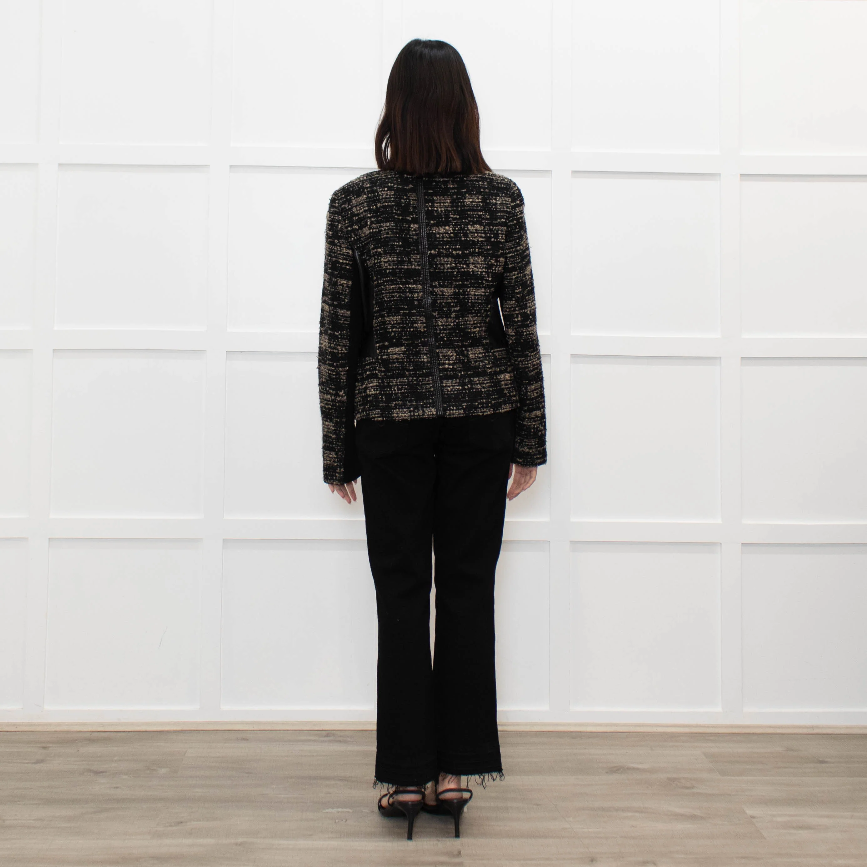 Rebecca Taylor Brown and Black Tweed Zip Jacket with Leather Trim - Image 5