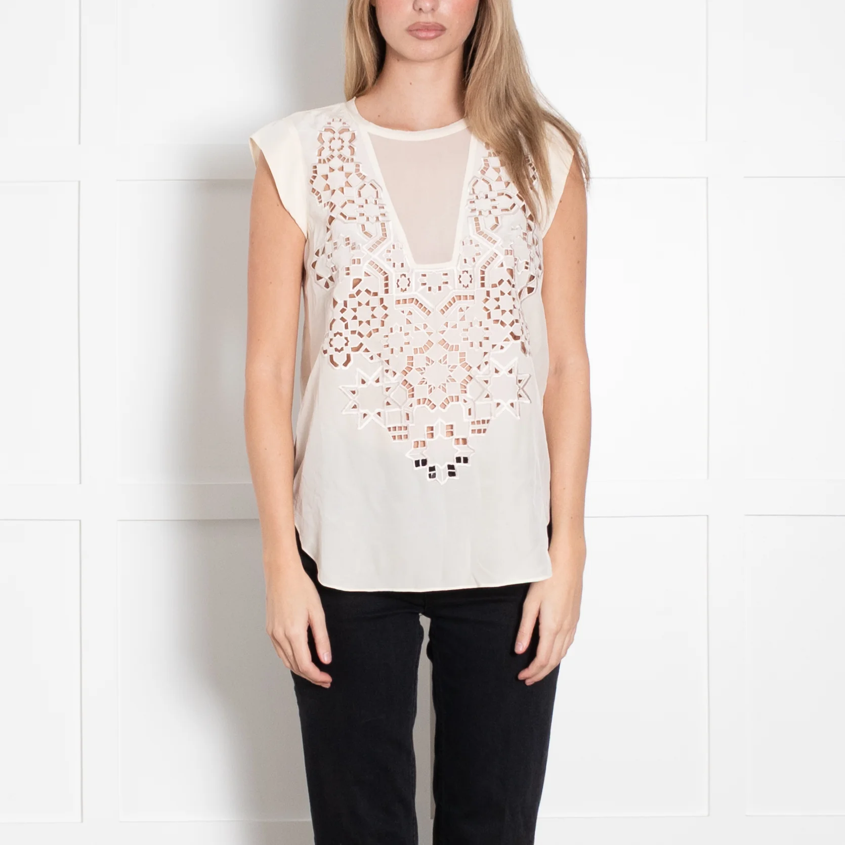 Rebecca Taylor Cream Embroidered Sleeveless Top - Image 2