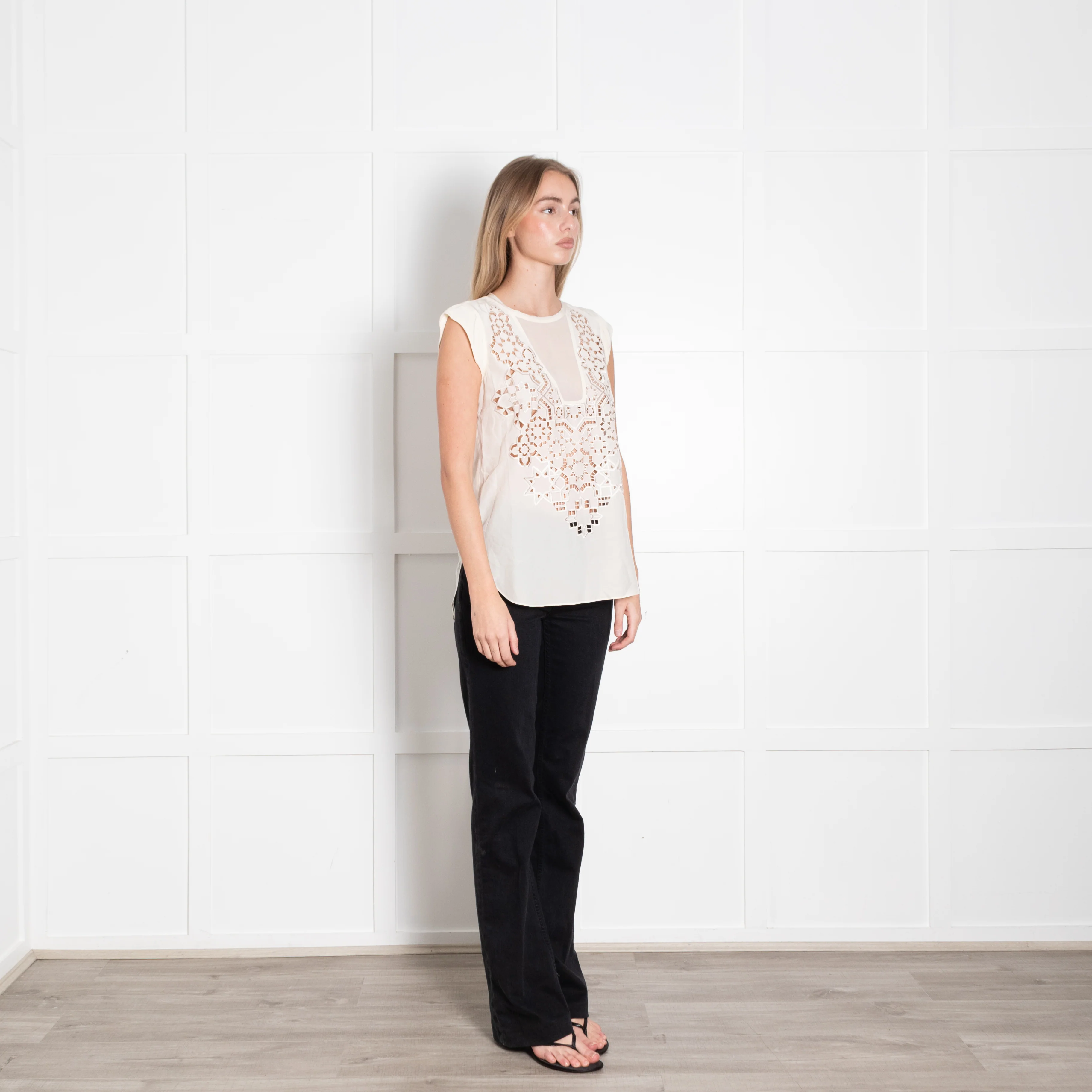 Rebecca Taylor Cream Embroidered Sleeveless Top - Image 7