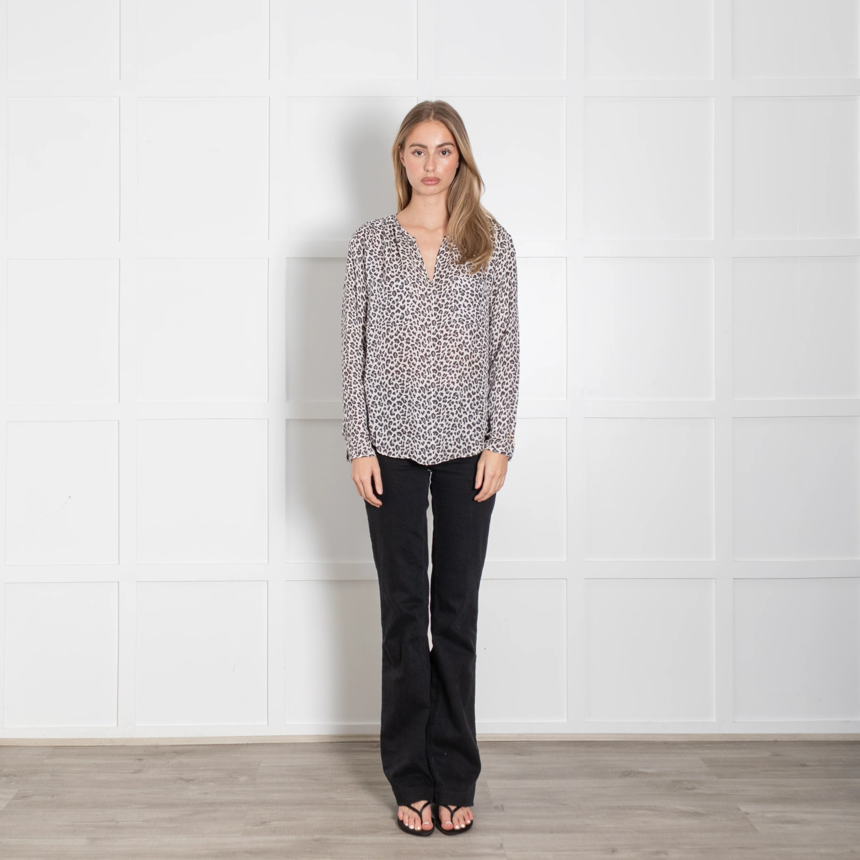 Rebecca Taylor Cream Grey Animal Print Silk Blouse