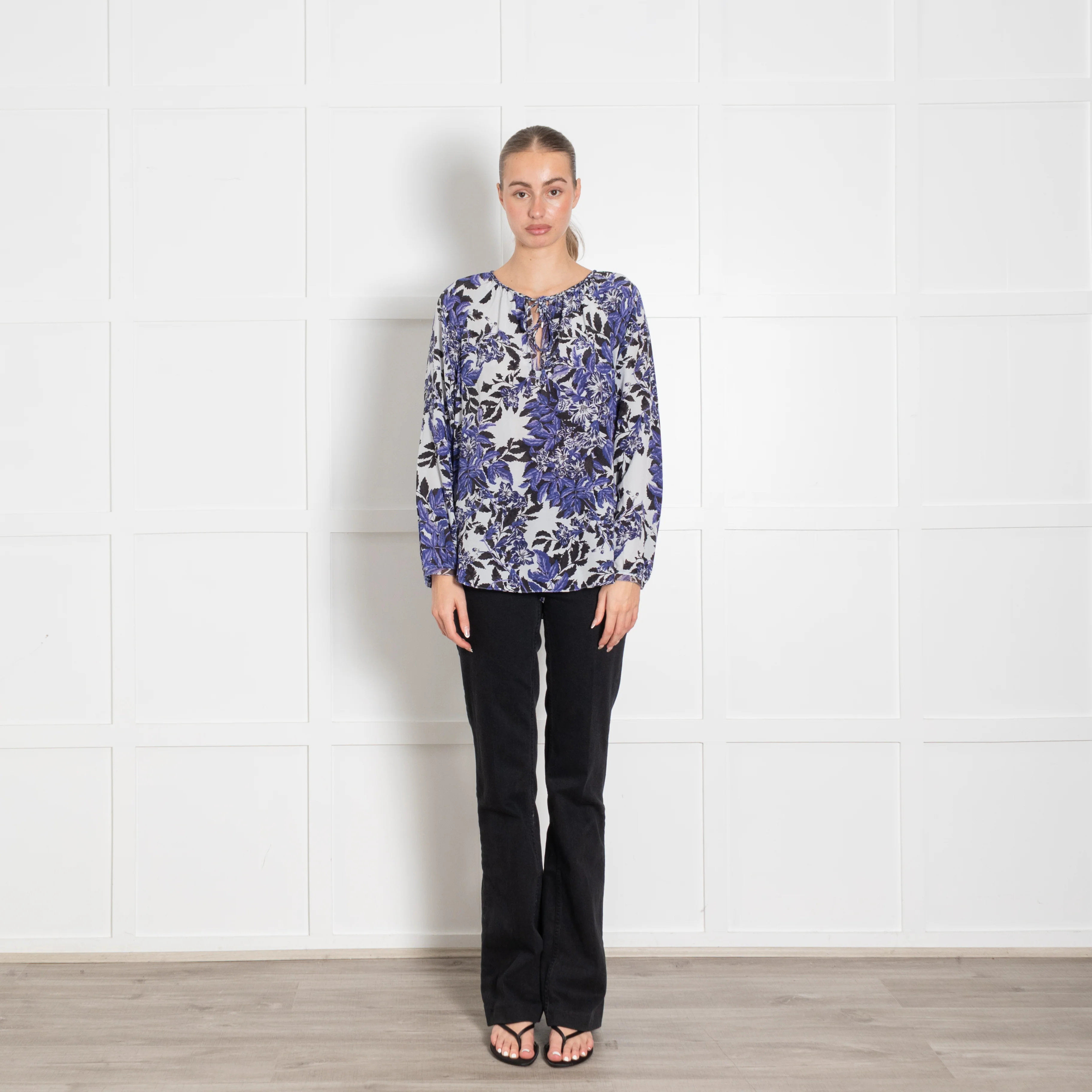 Rebecca Taylor Cream Purple Black Floral Silk Blouse