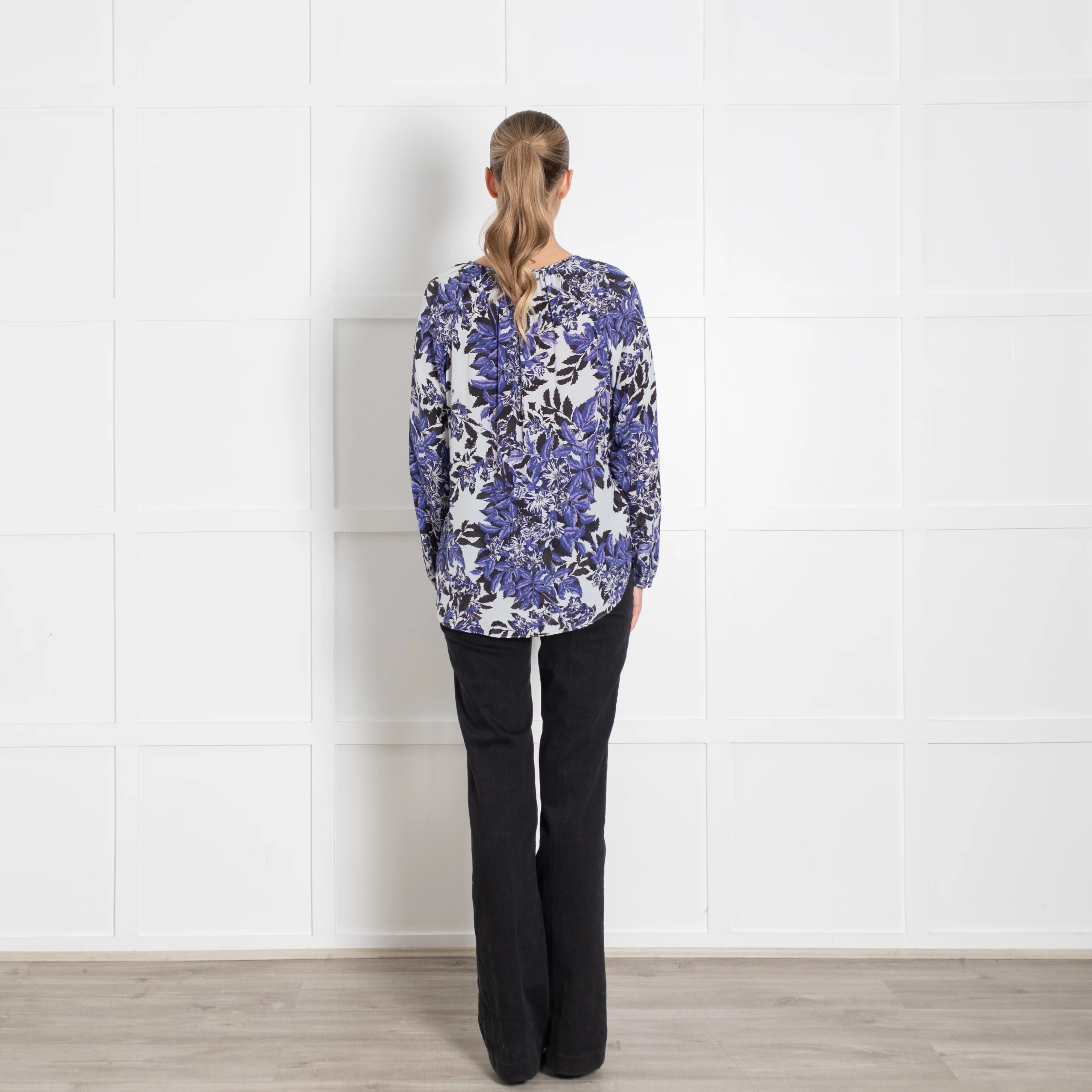 Rebecca Taylor Cream Purple Black Floral Silk Blouse - Image 5