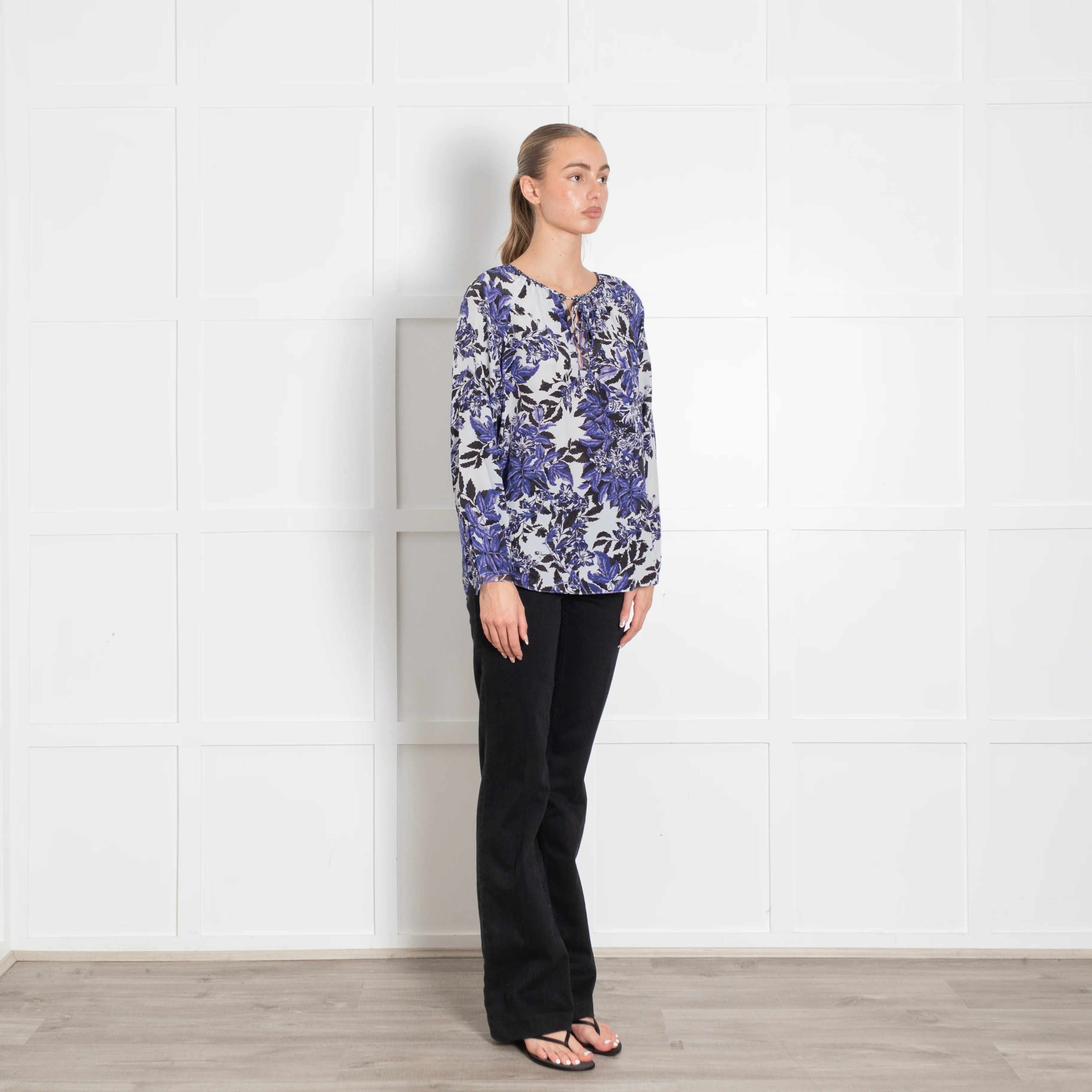 Rebecca Taylor Cream Purple Black Floral Silk Blouse - Image 7