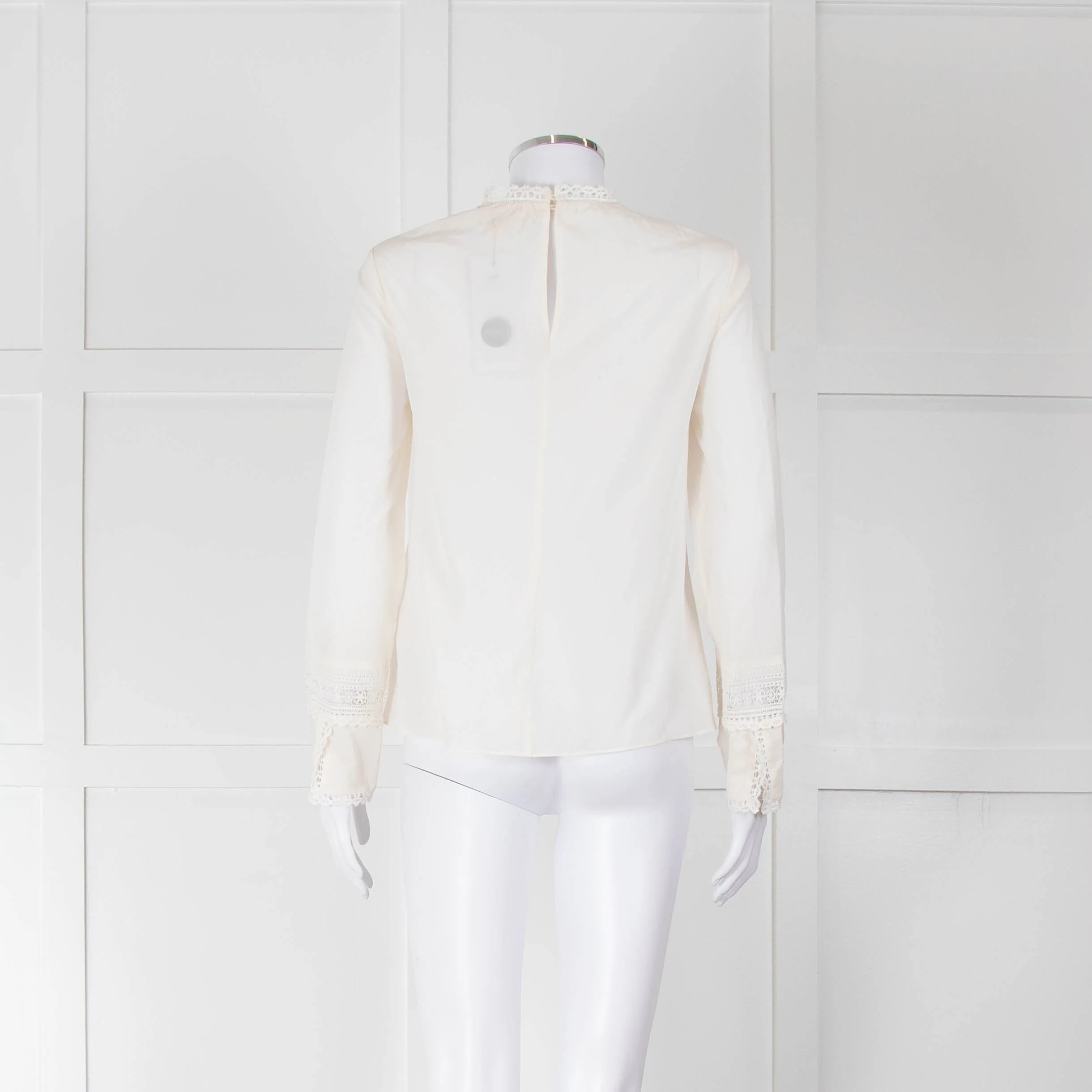 Rebecca Taylor Cream Silk Lace Detail Long Sleeve Top - Image 3