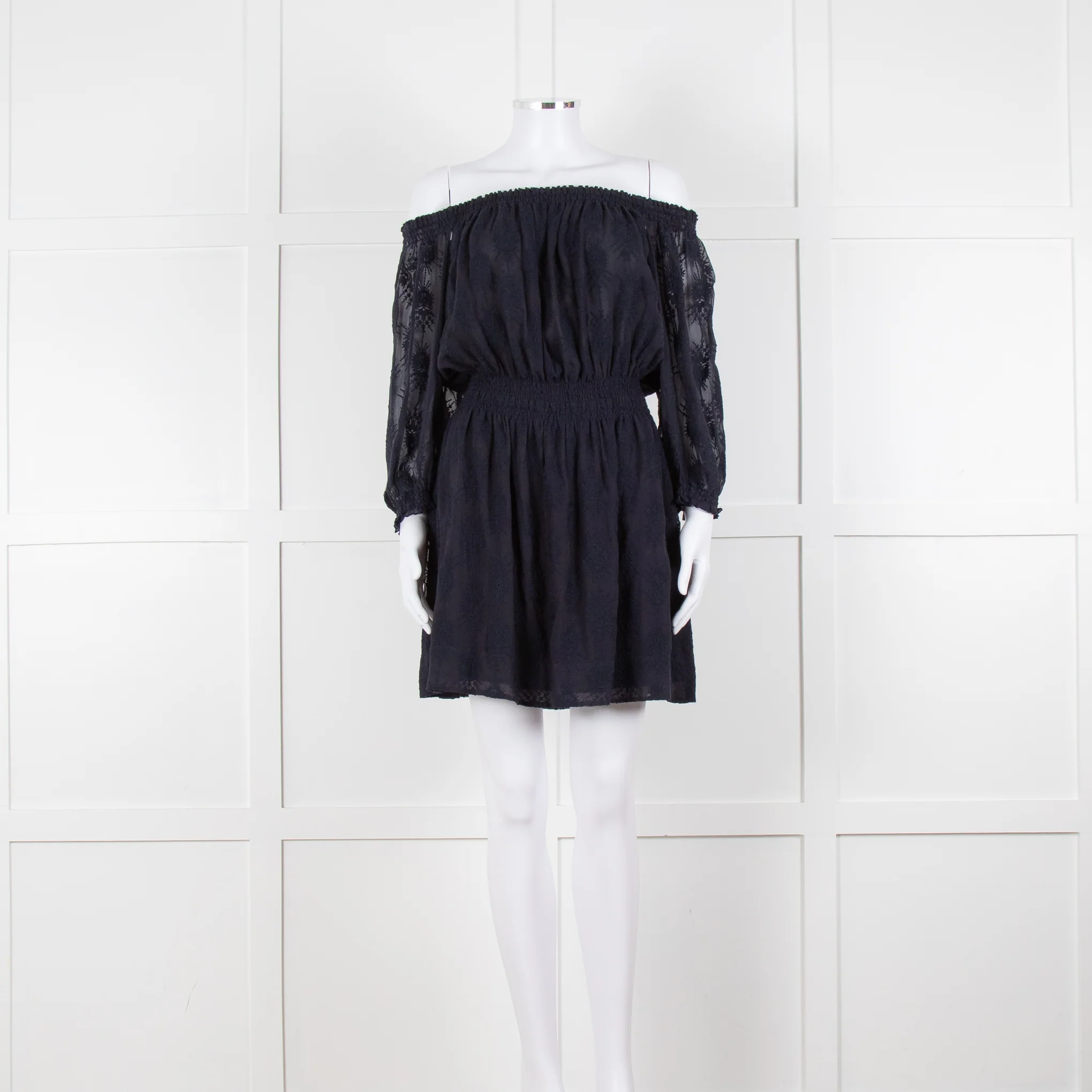 Rebecca Taylor Navy Blue Embroidered Wide Neck Mini Dress