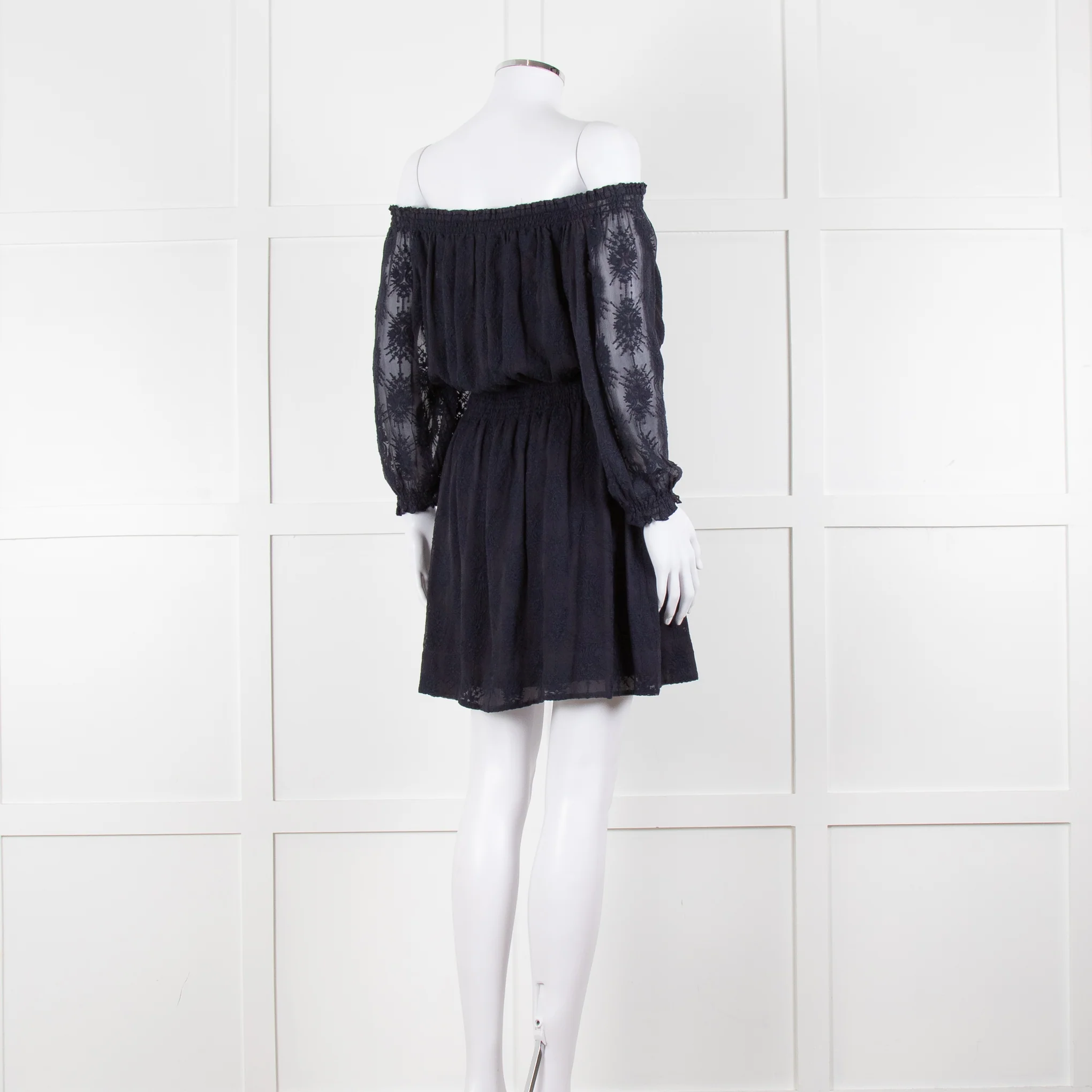 Rebecca Taylor Navy Blue Embroidered Wide Neck Mini Dress - Image 4