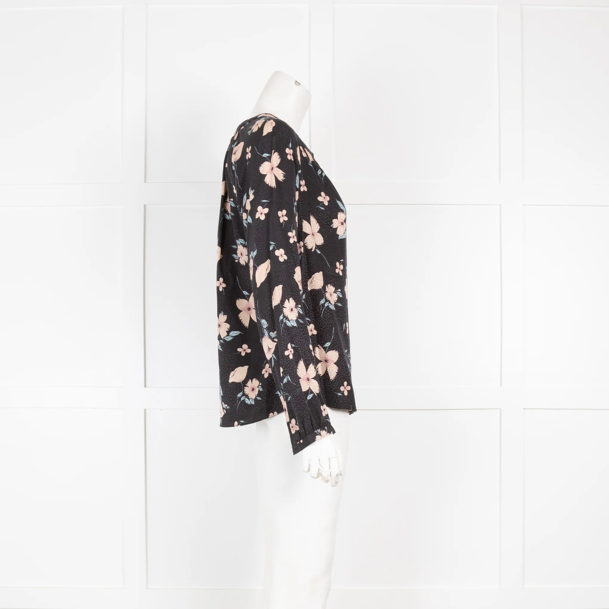 Rebecca Taylor Navy Floral Smocked Blouse - Image 2