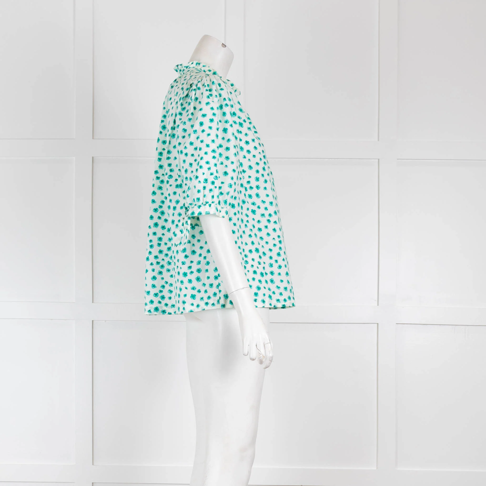 Rebecca Taylor White Green Floral Short Sleeve Cotton Top - Image 2