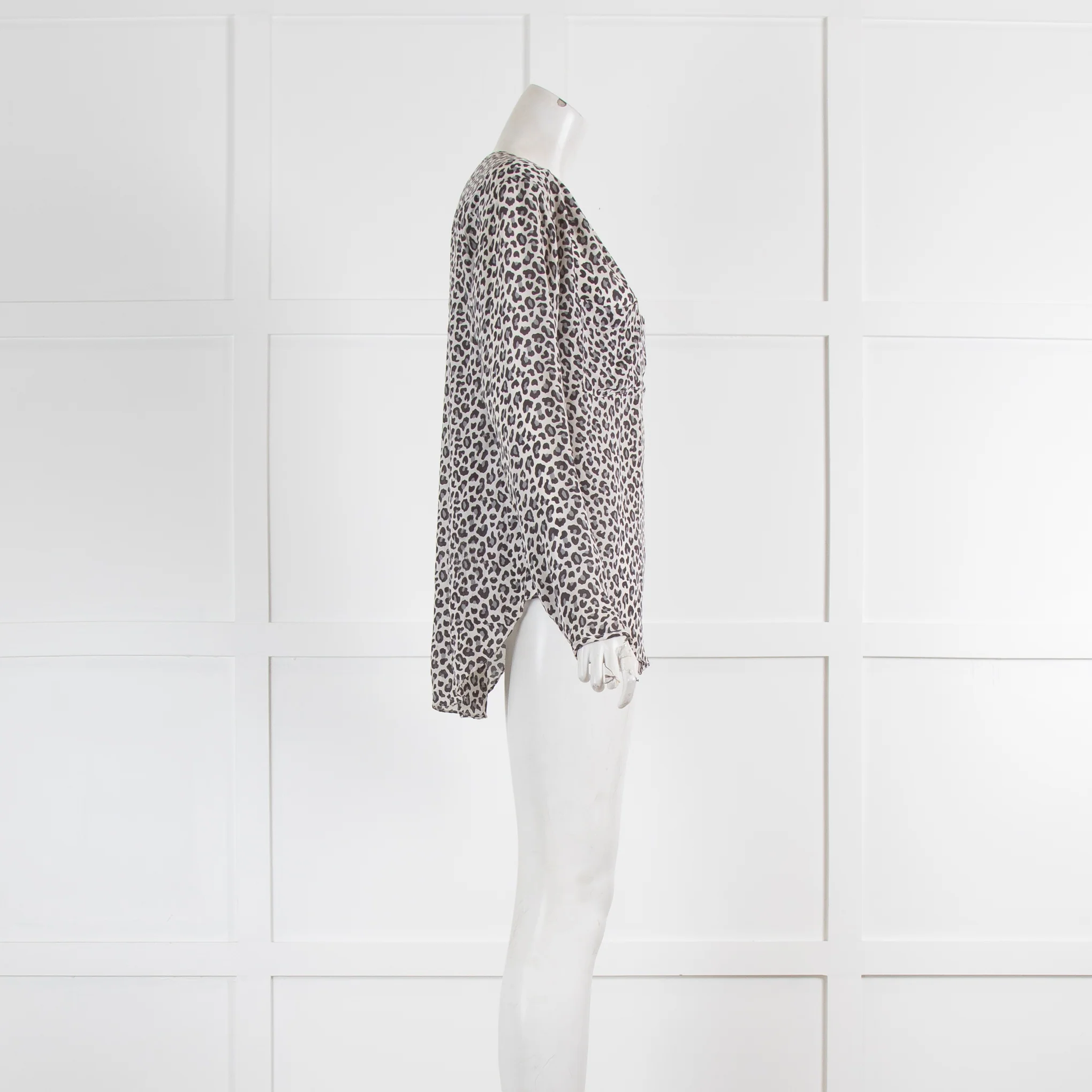 Rebecca Taylor White Grey Animal Print V-Neck Long Sleeve Top - Image 2