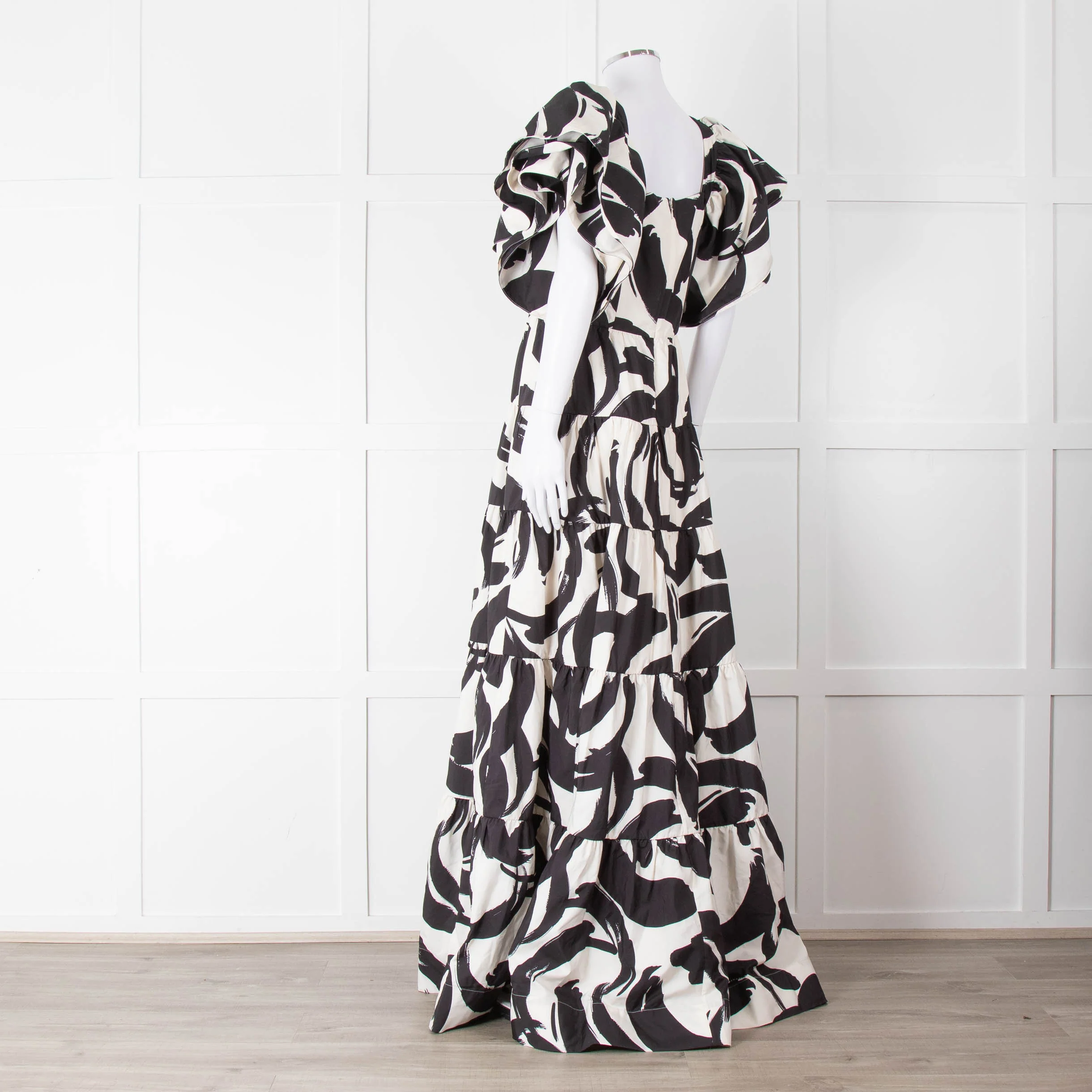 Rebecca Vallance Black and Cream Puff Sleeve Tiered Pompidou Dress - Image 6