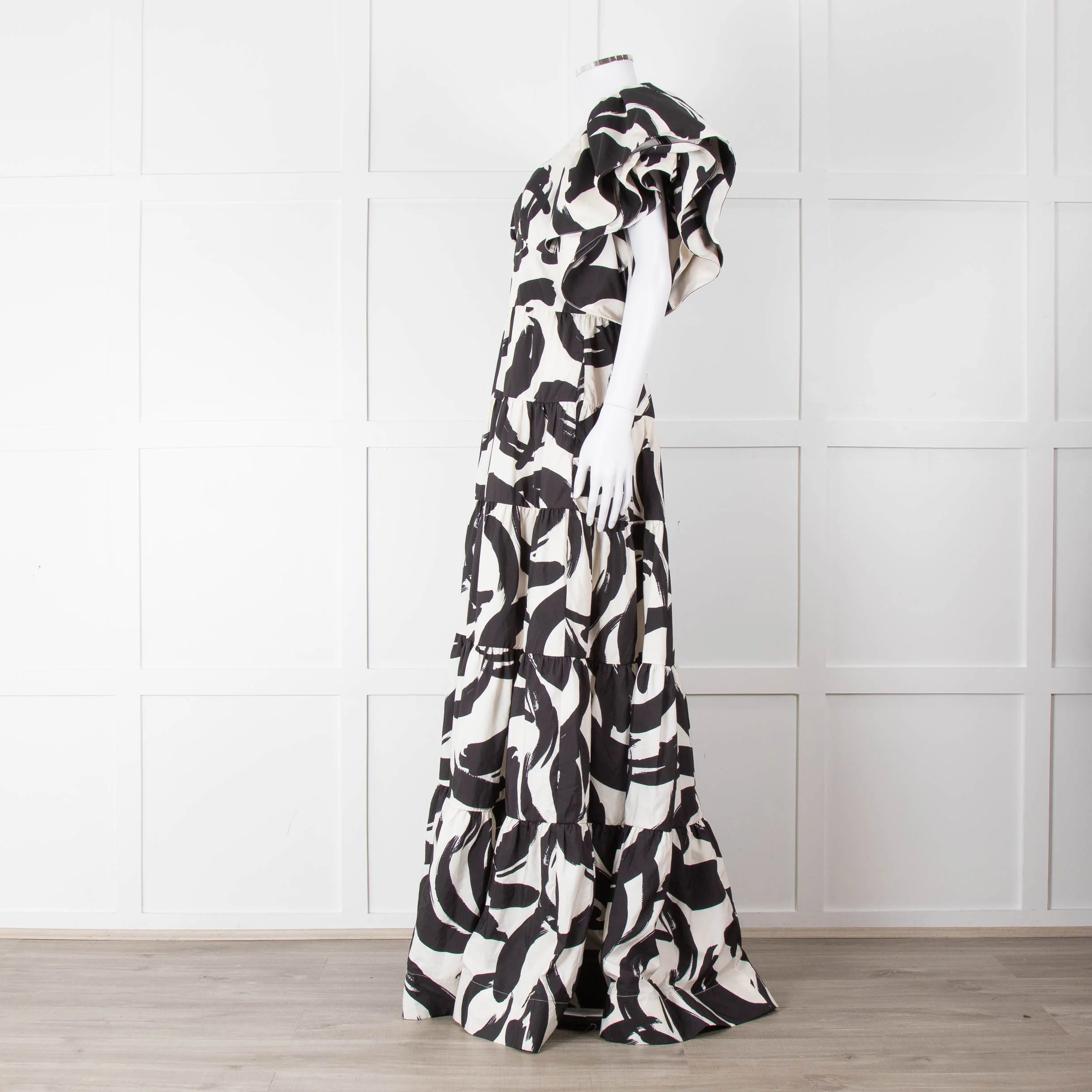 Rebecca Vallance Black and Cream Puff Sleeve Tiered Pompidou Dress - Image 7