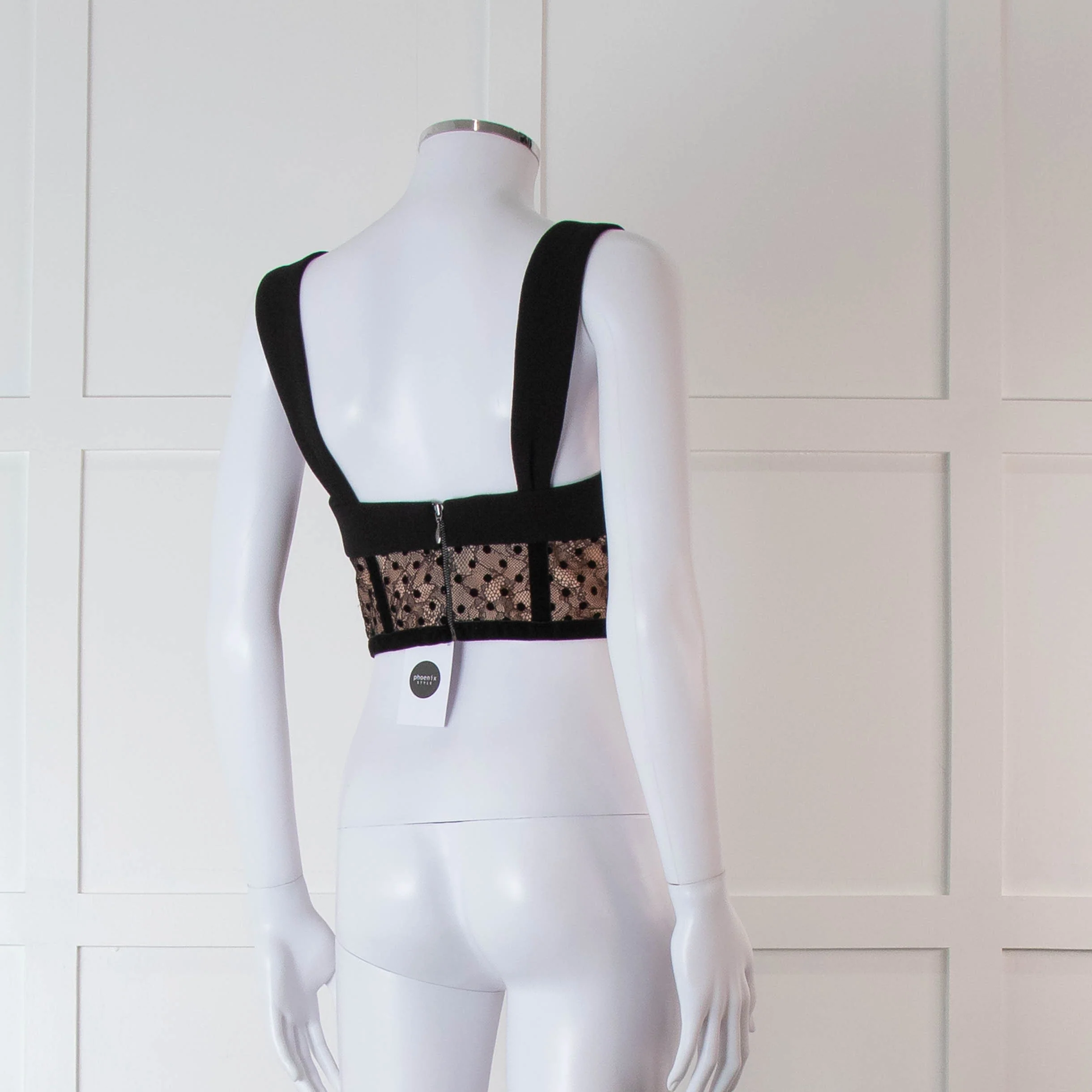 Rebecca Vallance Black and Nude Lace Bustier Top with Wide Straps - Image 4
