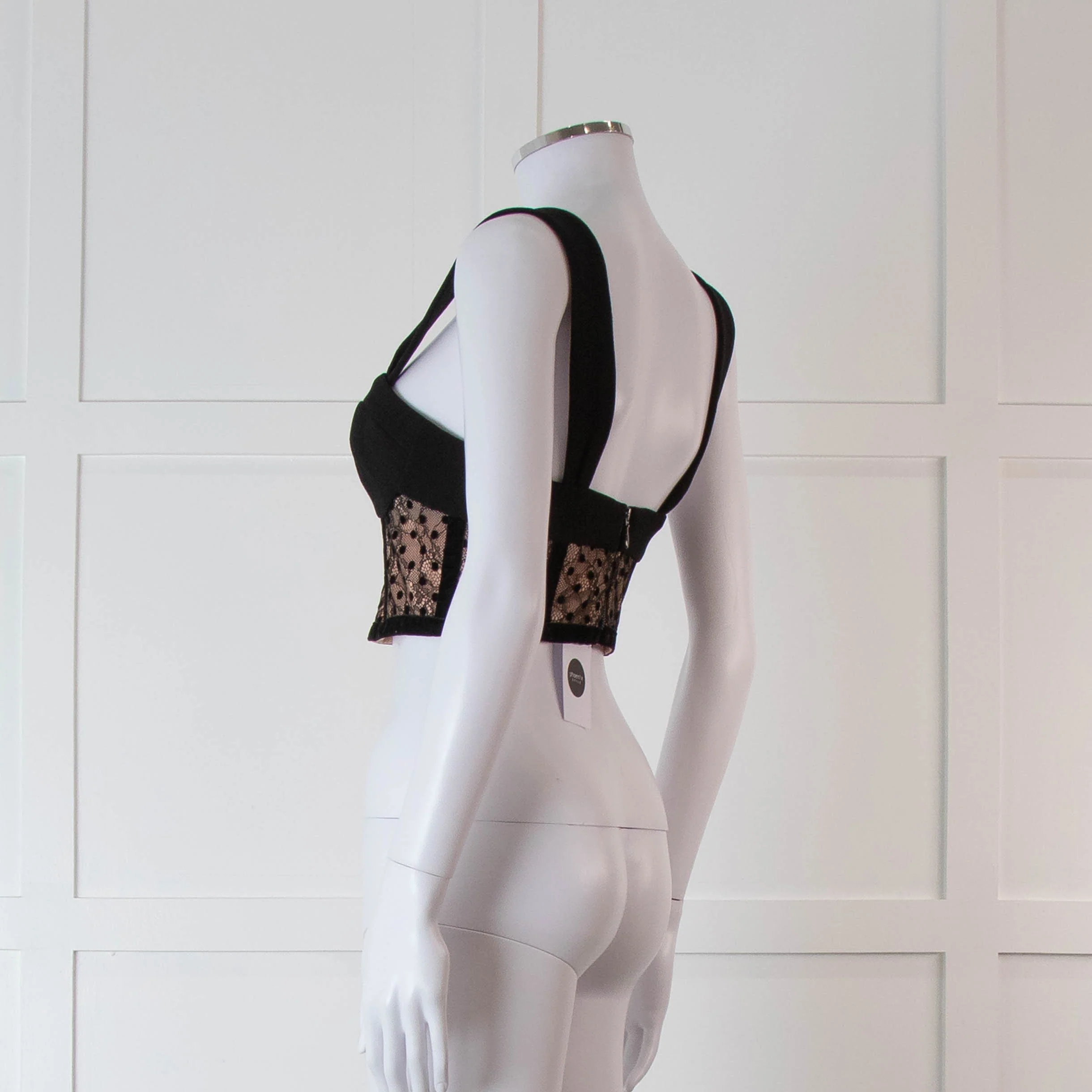Rebecca Vallance Black and Nude Lace Bustier Top with Wide Straps - Image 6
