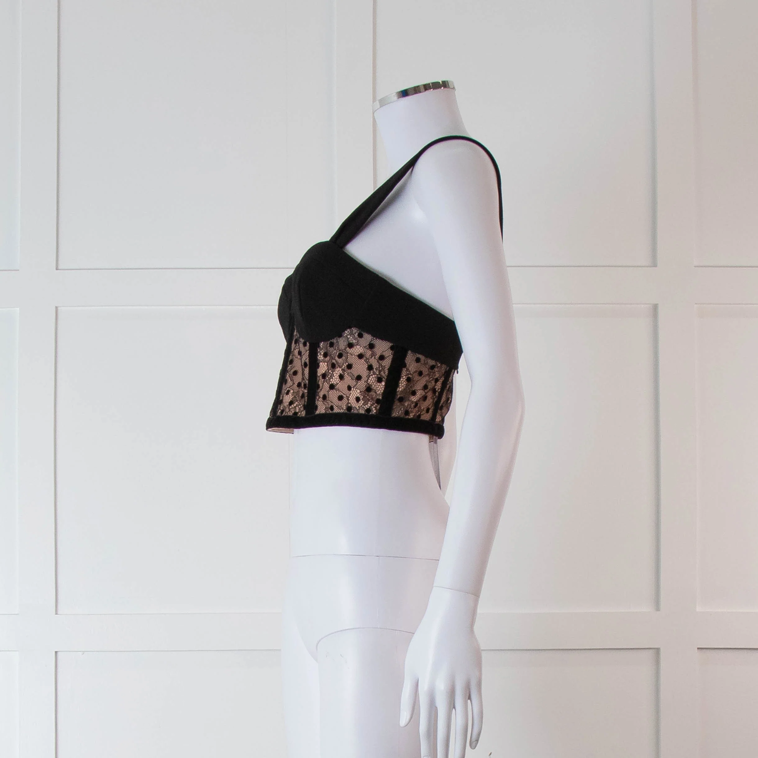 Rebecca Vallance Black and Nude Lace Bustier Top with Wide Straps - Image 7