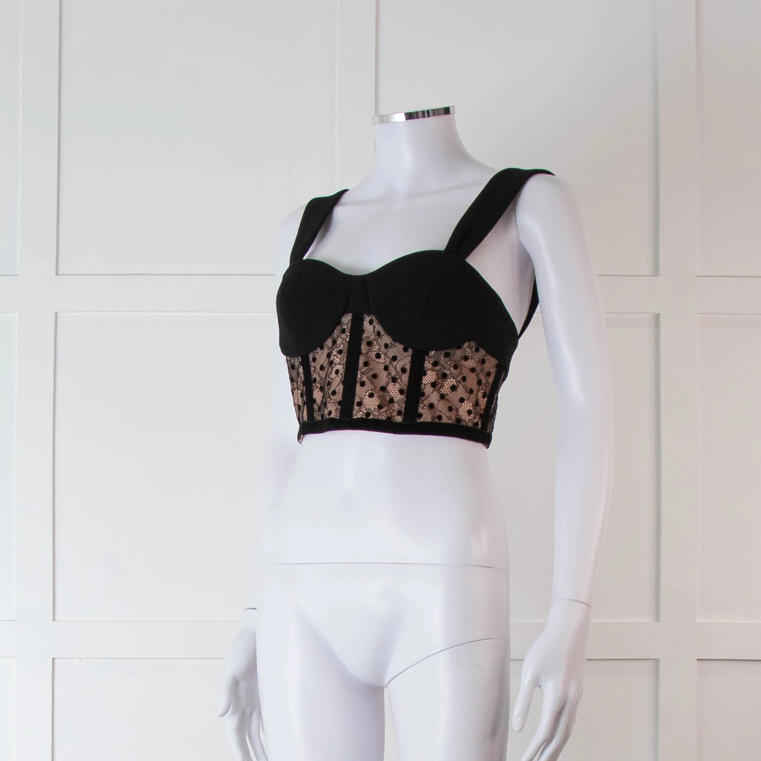 Rebecca Vallance Black and Nude Lace Bustier Top with Wide Straps - Image 8