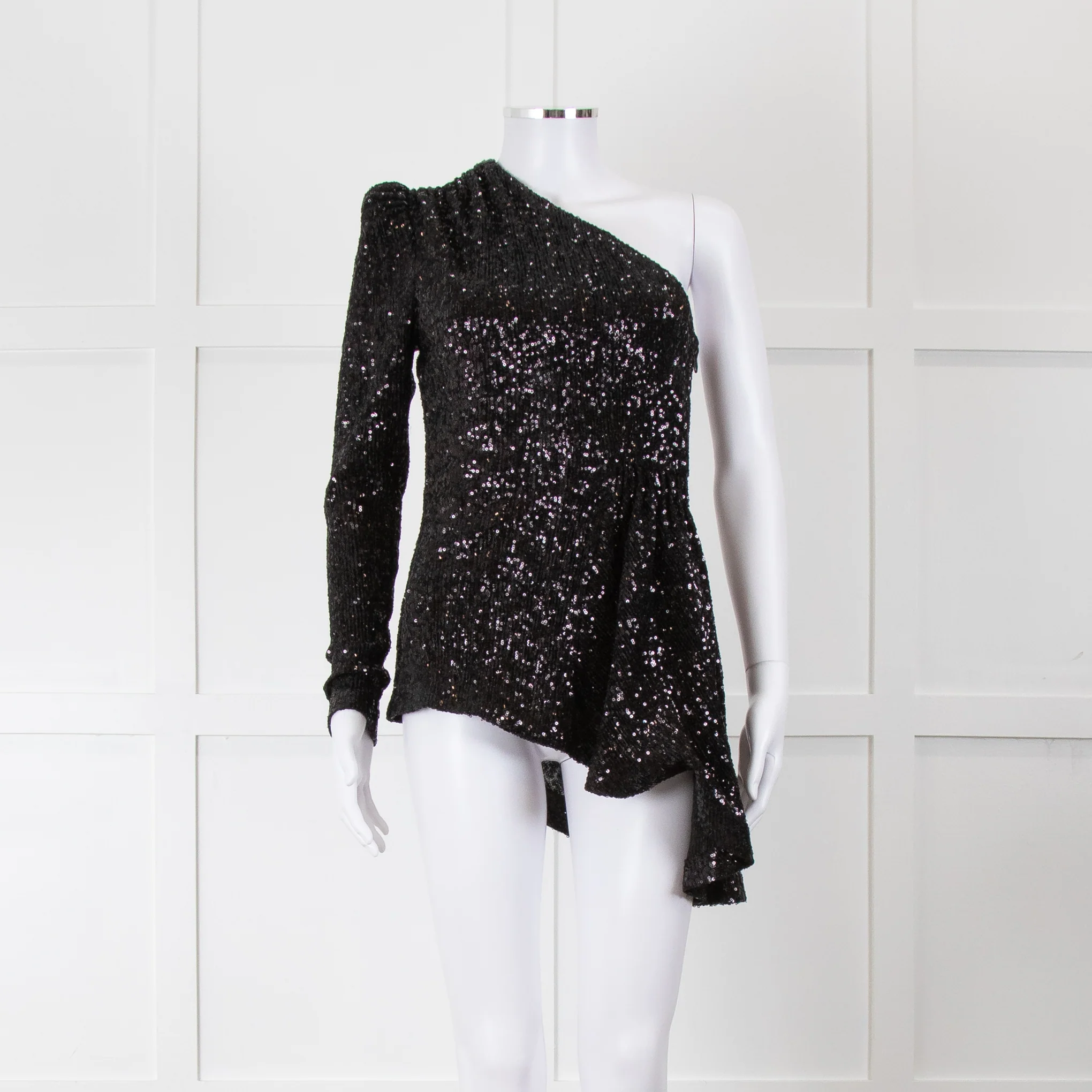 Rebecca Vallance Black Sequin One Shoulder Top