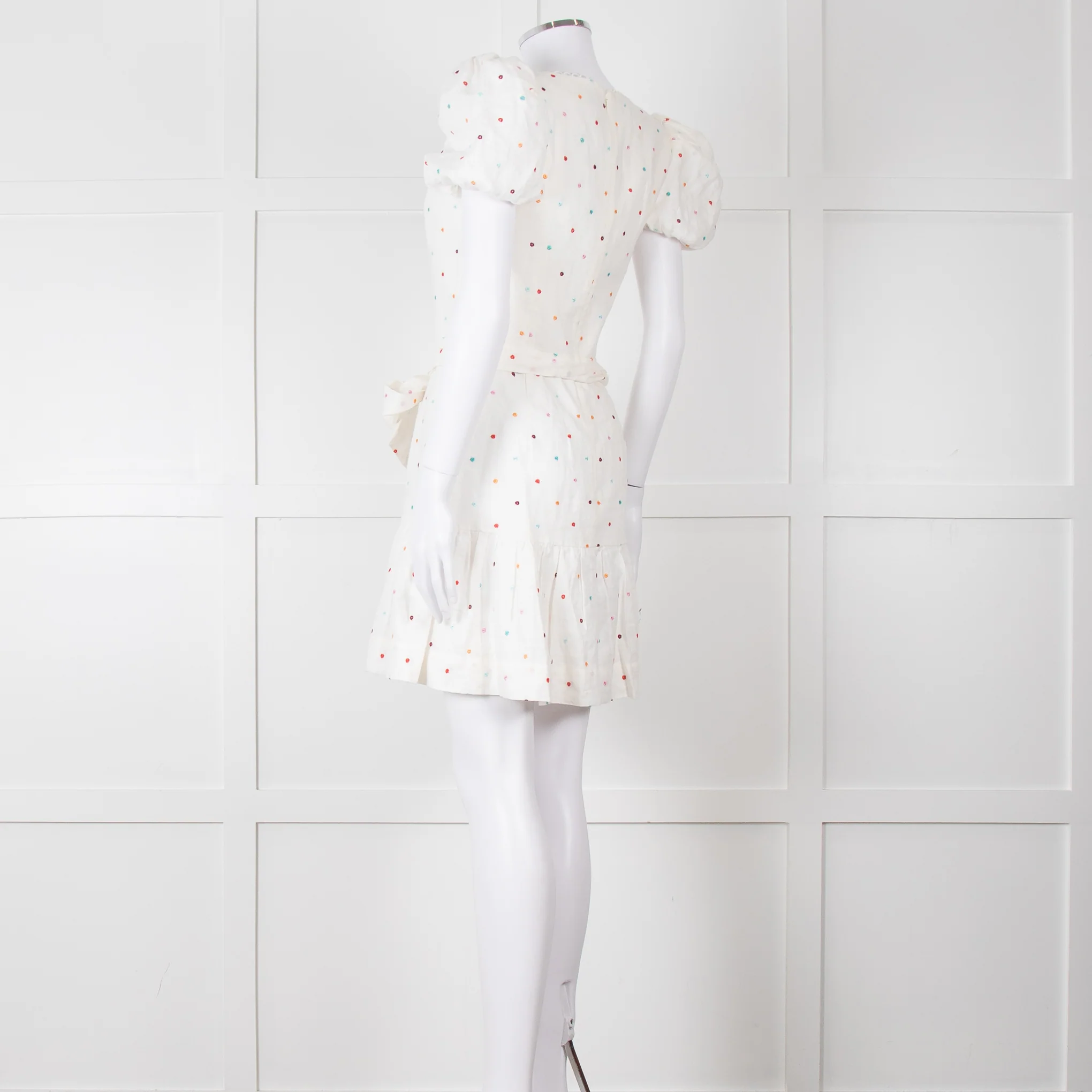Rebecca Vallance Cream Multi Coloured Embroidered Dots Cotton Mini Dress - Image 4